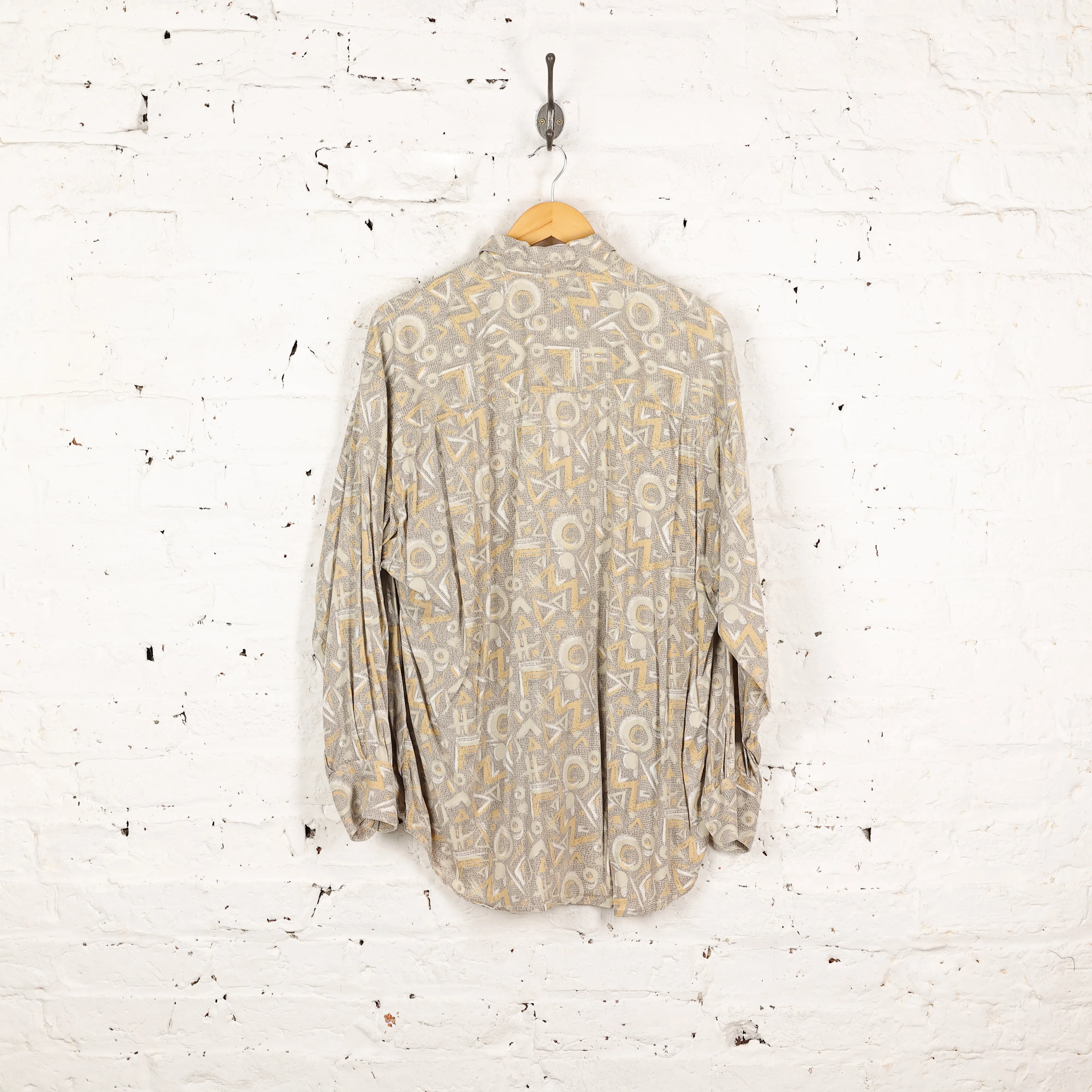 90s Long Sleeve Pattern Shirt - Beige - XL