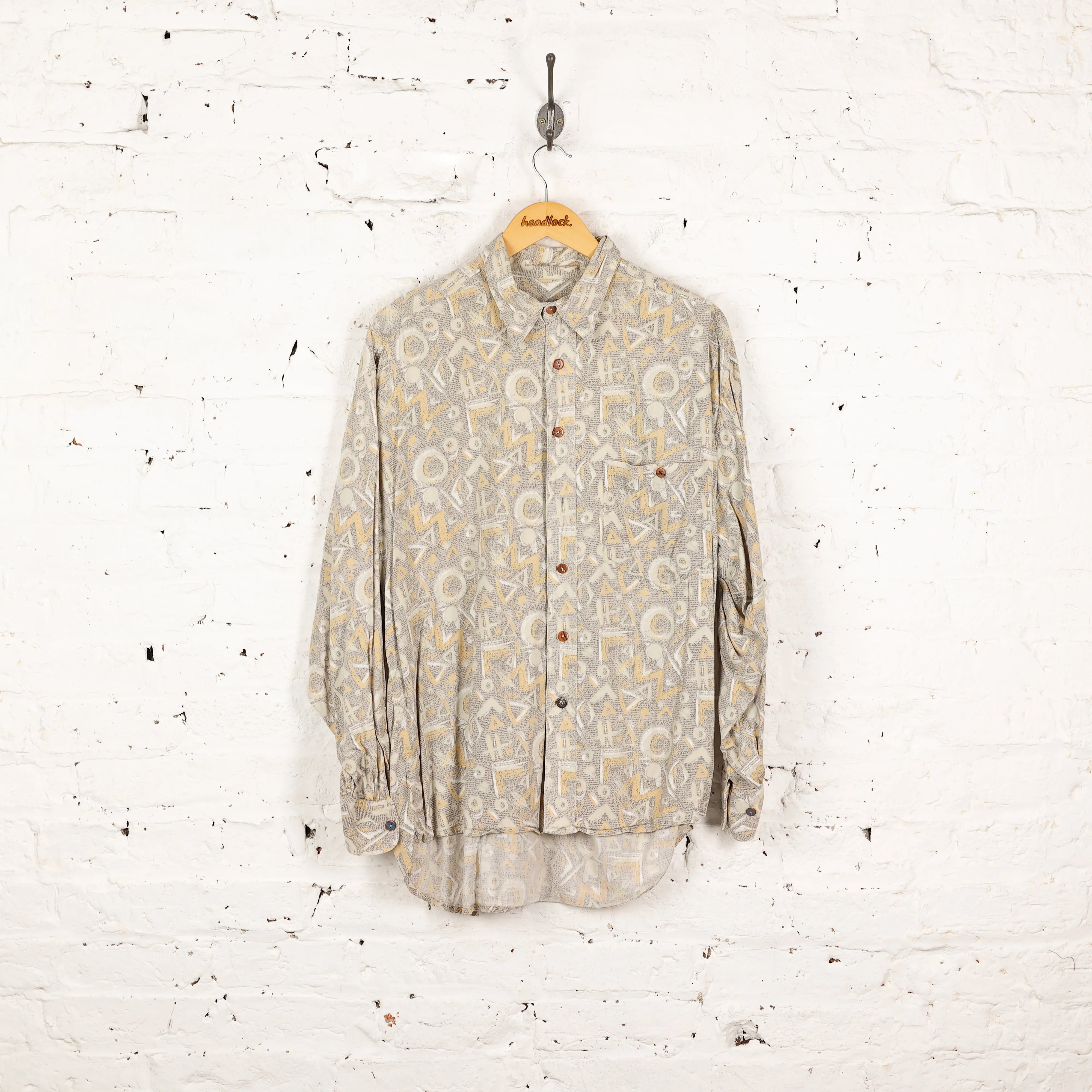 90s Long Sleeve Pattern Shirt - Beige - XL