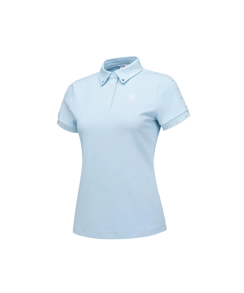ANEW Women's Back Triangular Point Short T-Shirt - Sky Blue