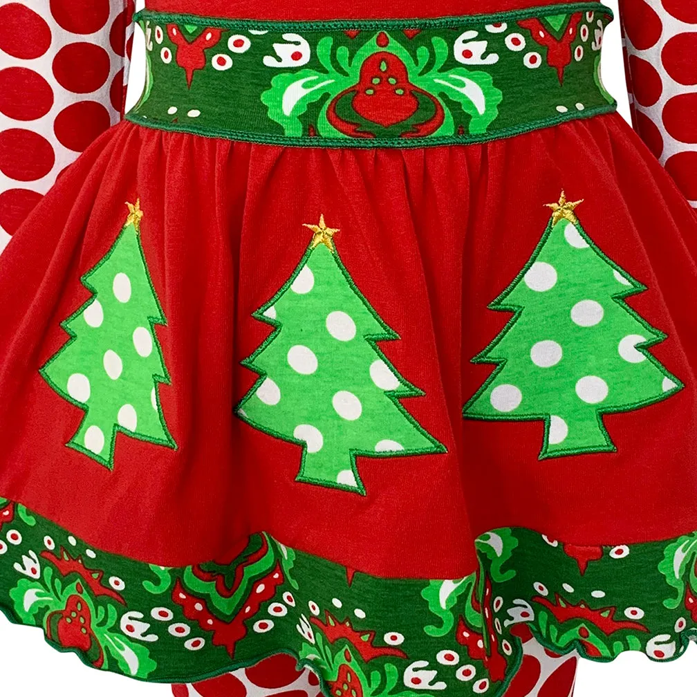 AnnLoren Girls Boutique Winter Holiday Red Green Damask Dress and Legging Set