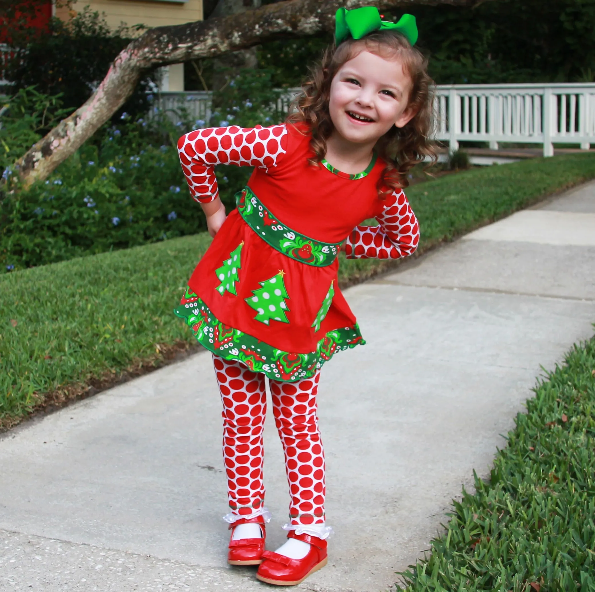 AnnLoren Girls Boutique Winter Holiday Red Green Damask Dress and Legging Set