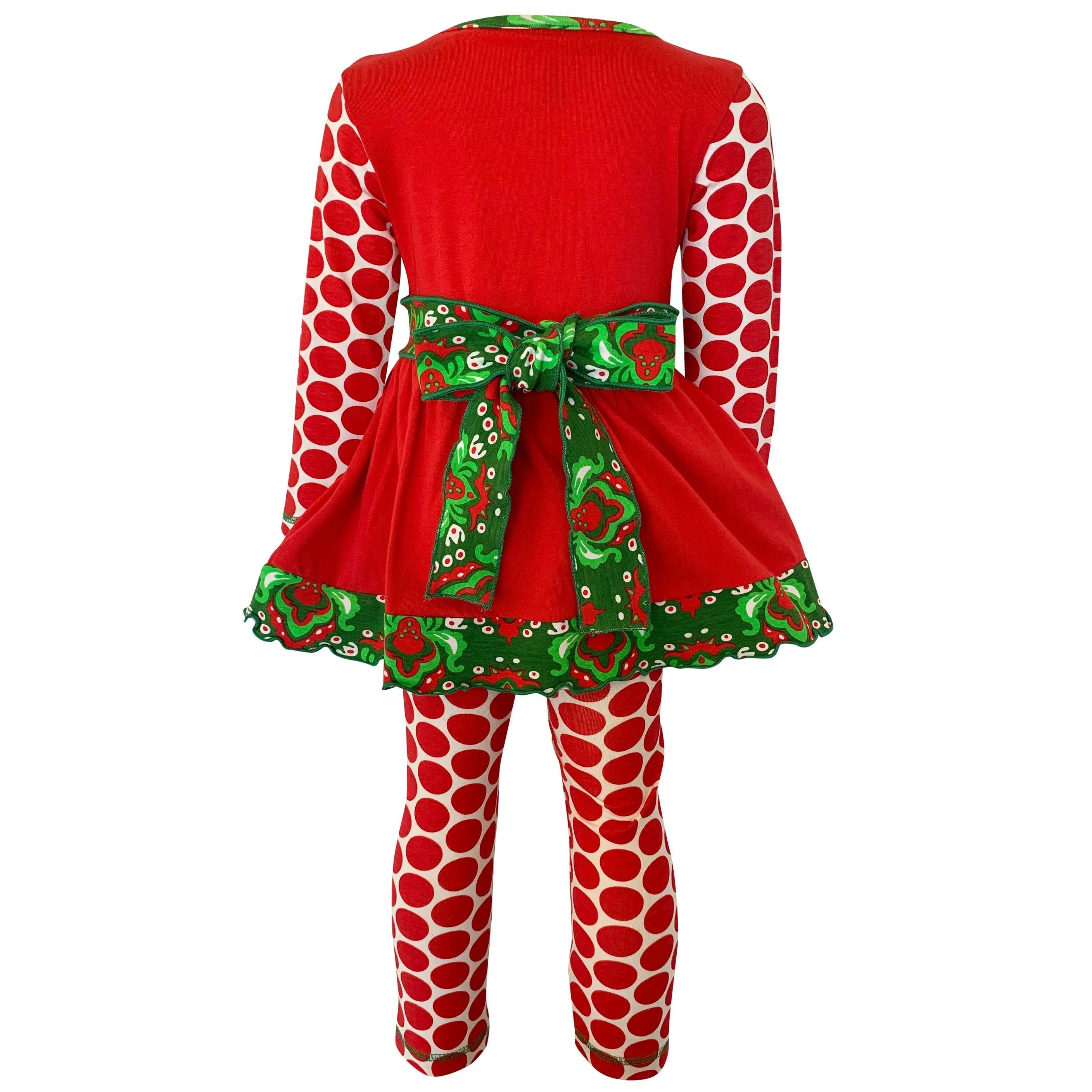 AnnLoren Girls Boutique Winter Holiday Red Green Damask Dress and Legging Set