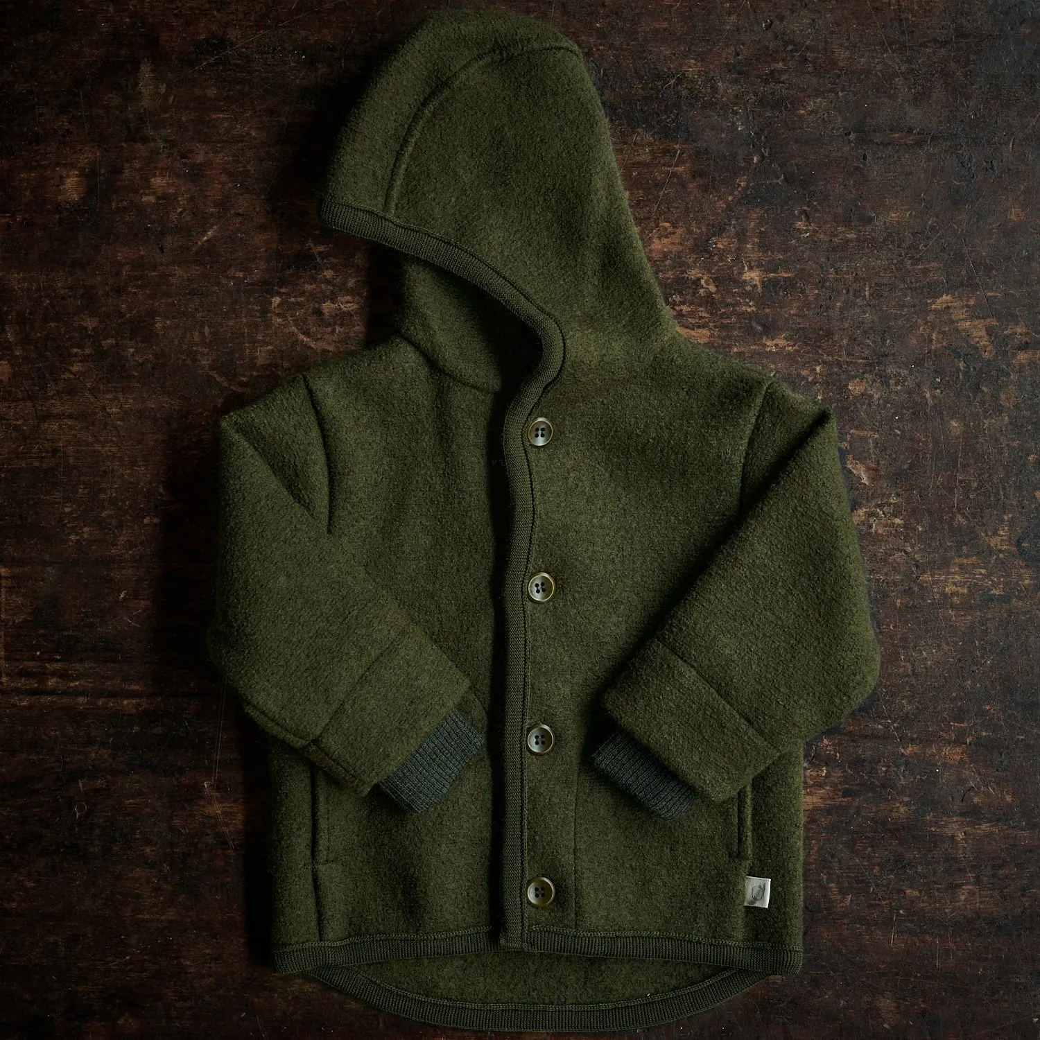 Baby & Kids Boiled Merino Wool Jacket - Olive