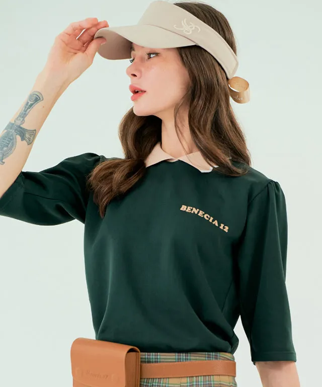 BENECIA 12 Flower Collar Top - Green