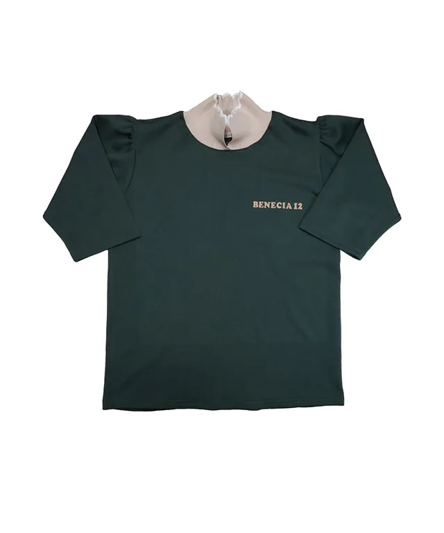 BENECIA 12 Flower Collar Top - Green
