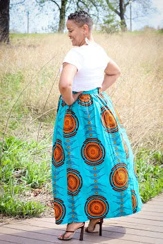 Benue Skirt-Orange Turquoise