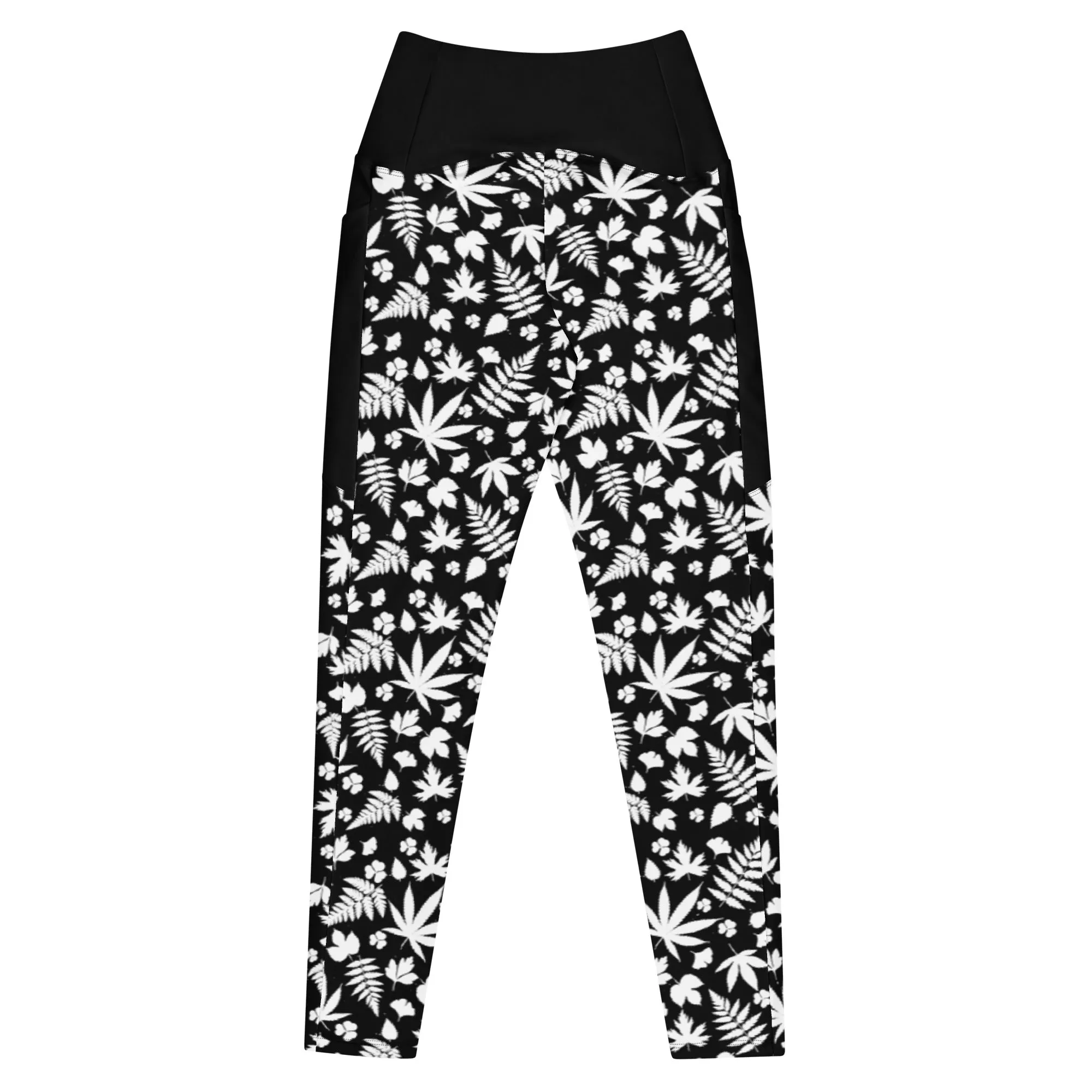 Black And White Cannabis Leggings With Pockets