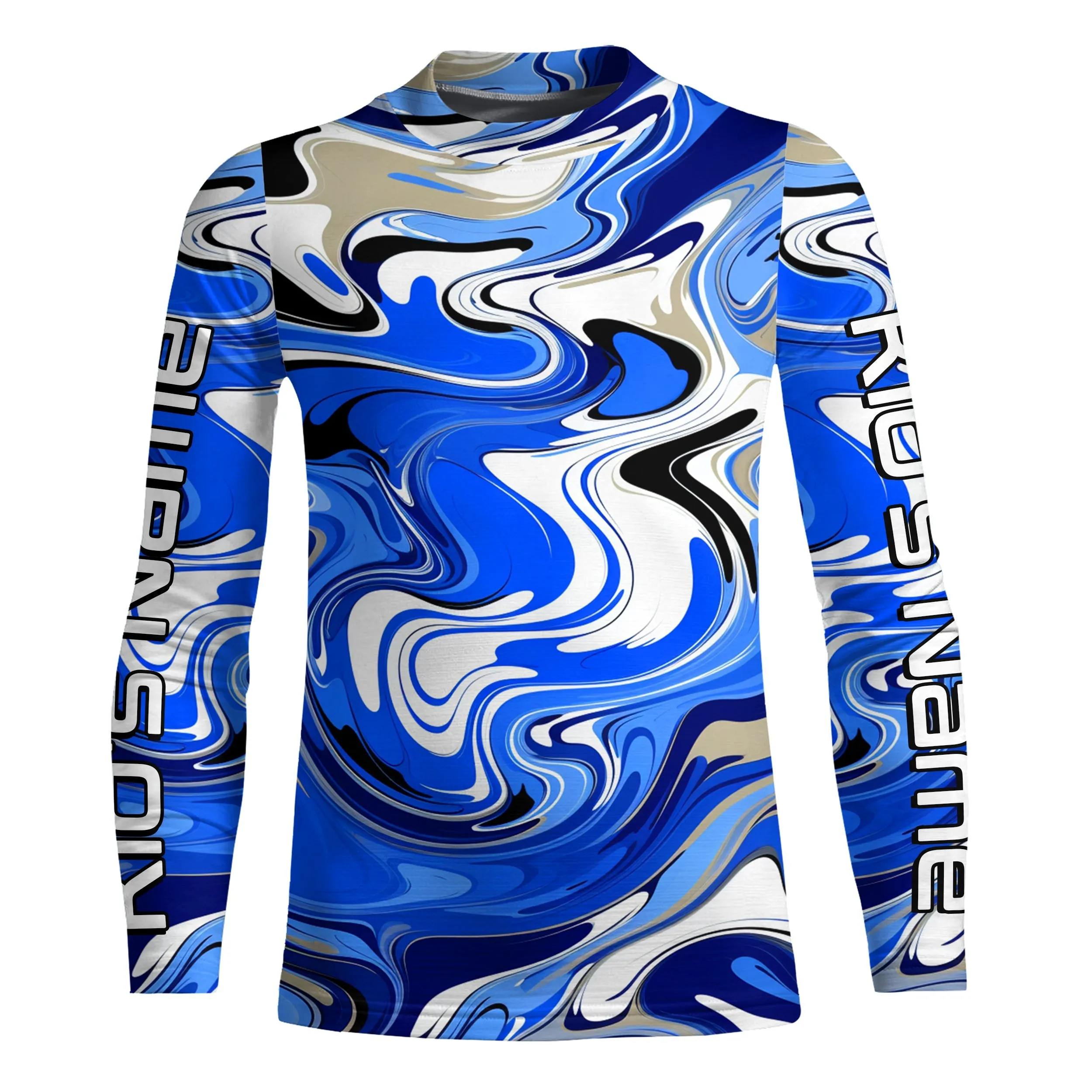 Blue Water Camo Custom Long Sleeve Performance Fishing Shirts, Sun Protection Fishing Jerseys IPHW5977