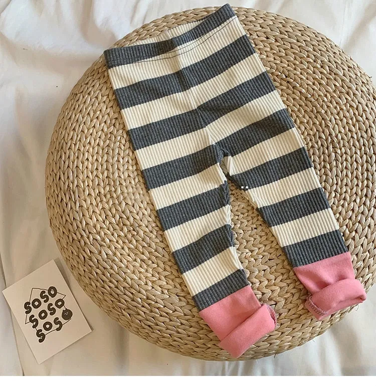 Boy and girl baby leggings stitching spring models wild striped leggings baby leggings newborn girl