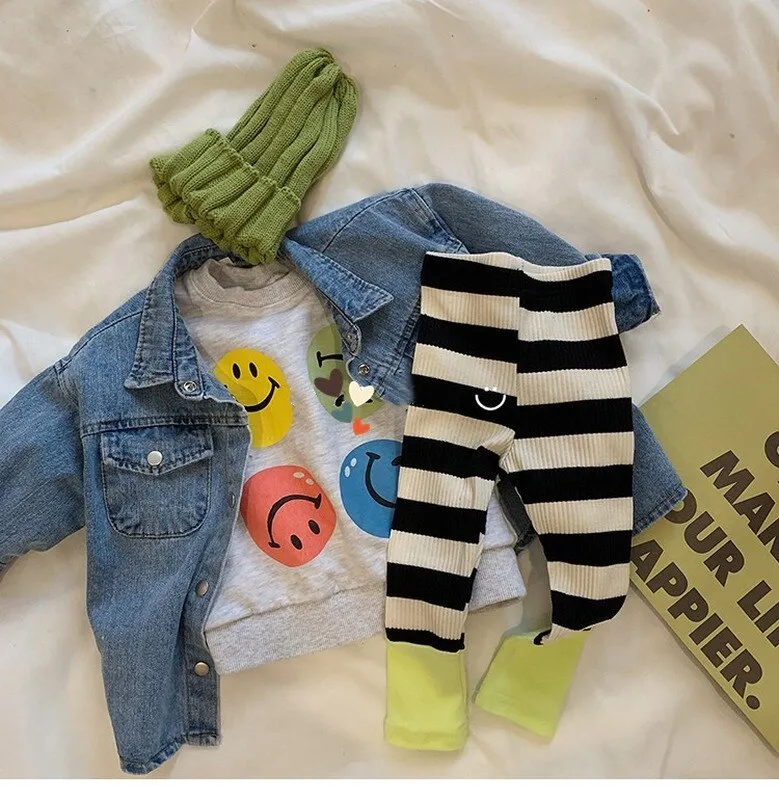 Boy and girl baby leggings stitching spring models wild striped leggings baby leggings newborn girl