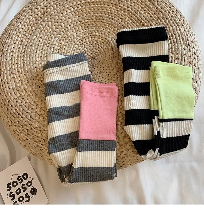 Boy and girl baby leggings stitching spring models wild striped leggings baby leggings newborn girl