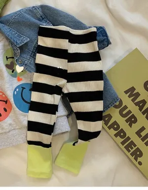 Boy and girl baby leggings stitching spring models wild striped leggings baby leggings newborn girl