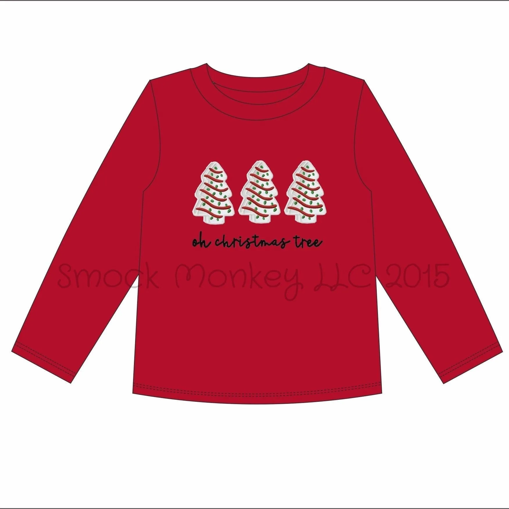 Boy's applique "OH CHRISTMAS TREE" red long sleeve shirt (12m,18m,2t,4t)