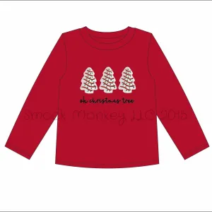 Boy's applique "OH CHRISTMAS TREE" red long sleeve shirt (12m,18m,2t,4t)