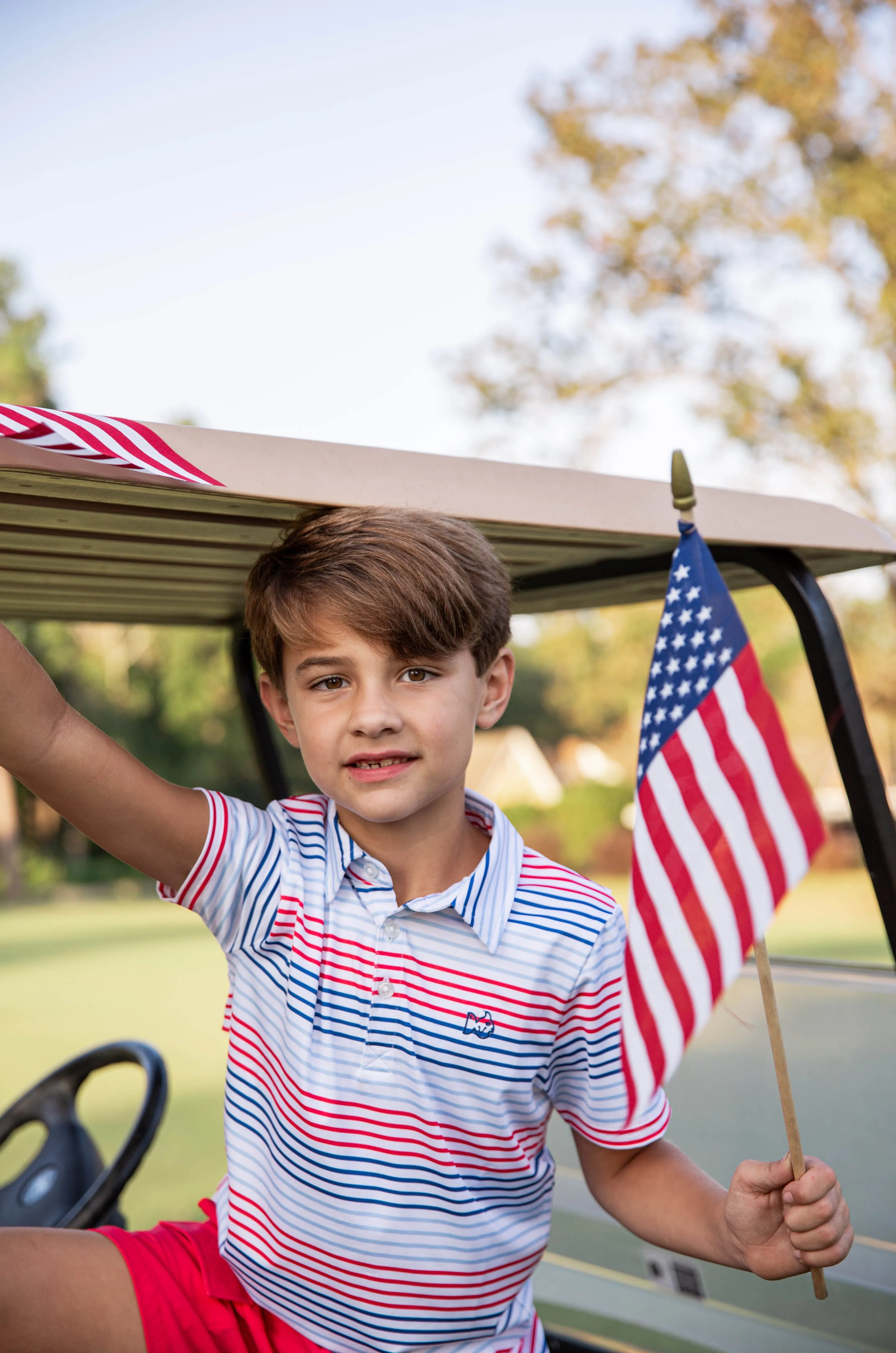 Boys Short Sleeve Pro Performance Polo in Americana Stripe