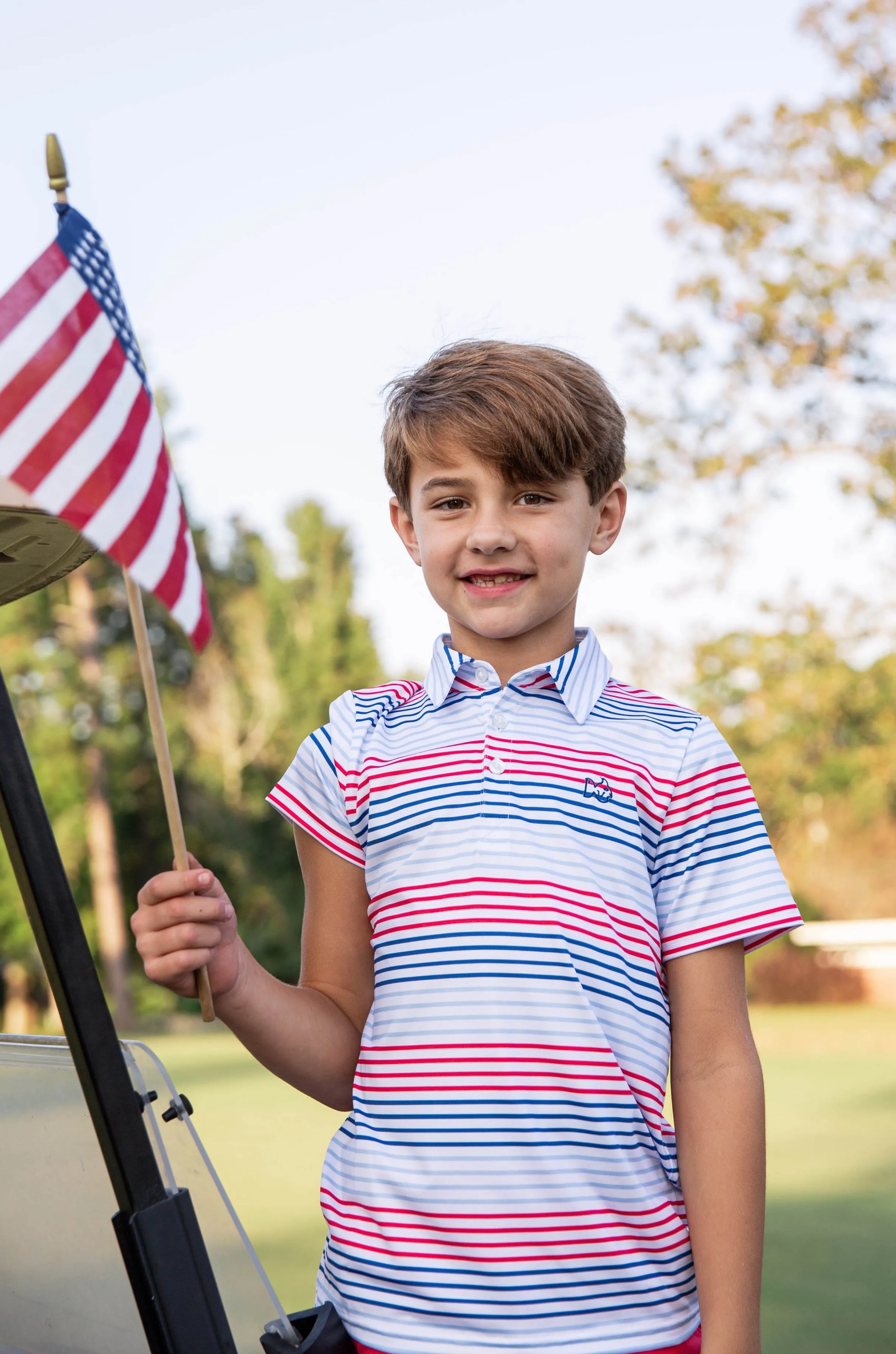 Boys Short Sleeve Pro Performance Polo in Americana Stripe