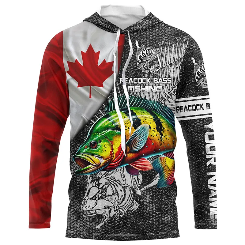 Canadian Flag peacock bass Fishing Custom name Long sleeve, Long Sleeve Hooded NPQ939