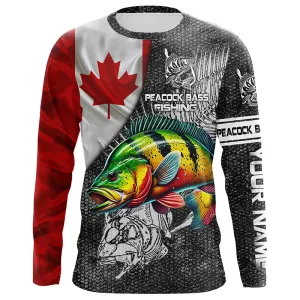 Canadian Flag peacock bass Fishing Custom name Long sleeve, Long Sleeve Hooded NPQ939