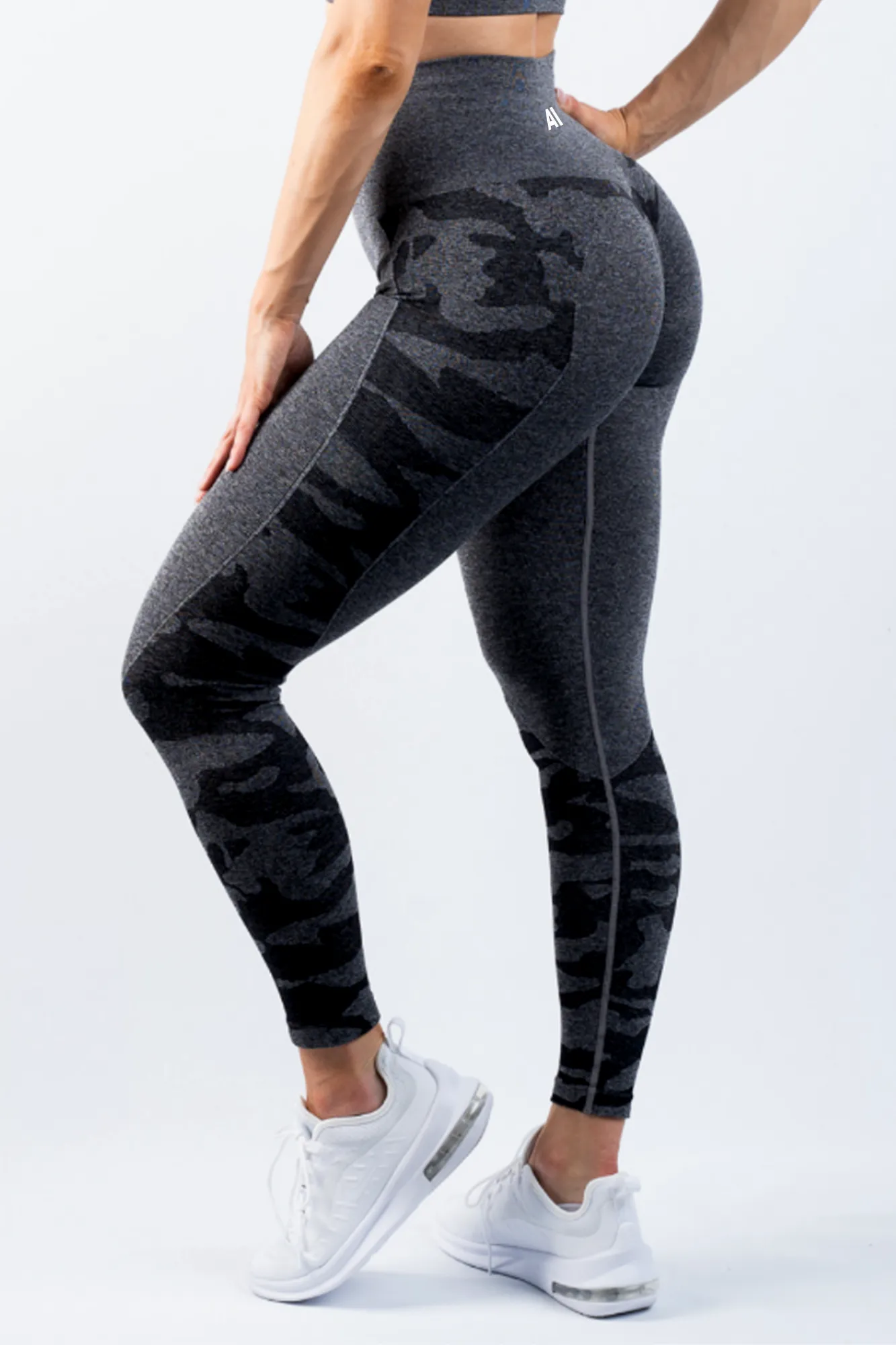 Coco Camo Scrunch Bum Leggings Charcoal