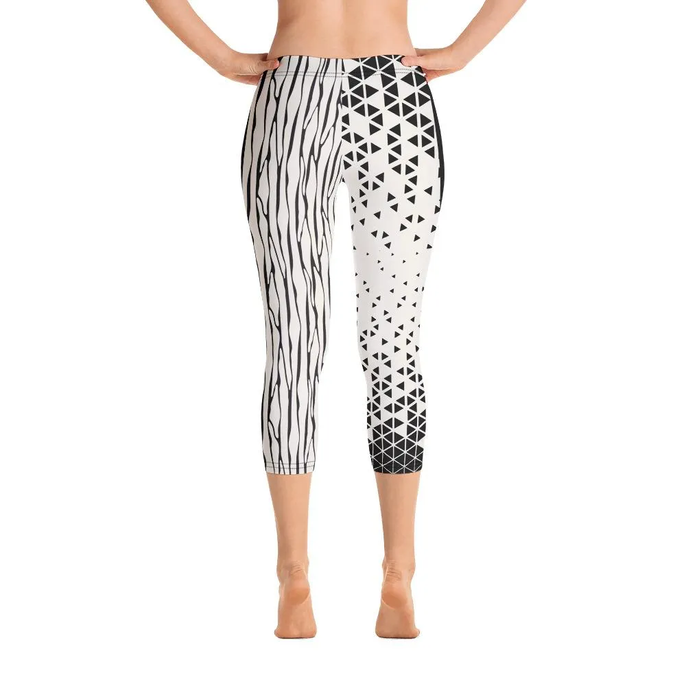 Crazy-Ass Leggings - Black Geo - Capri Leggings
