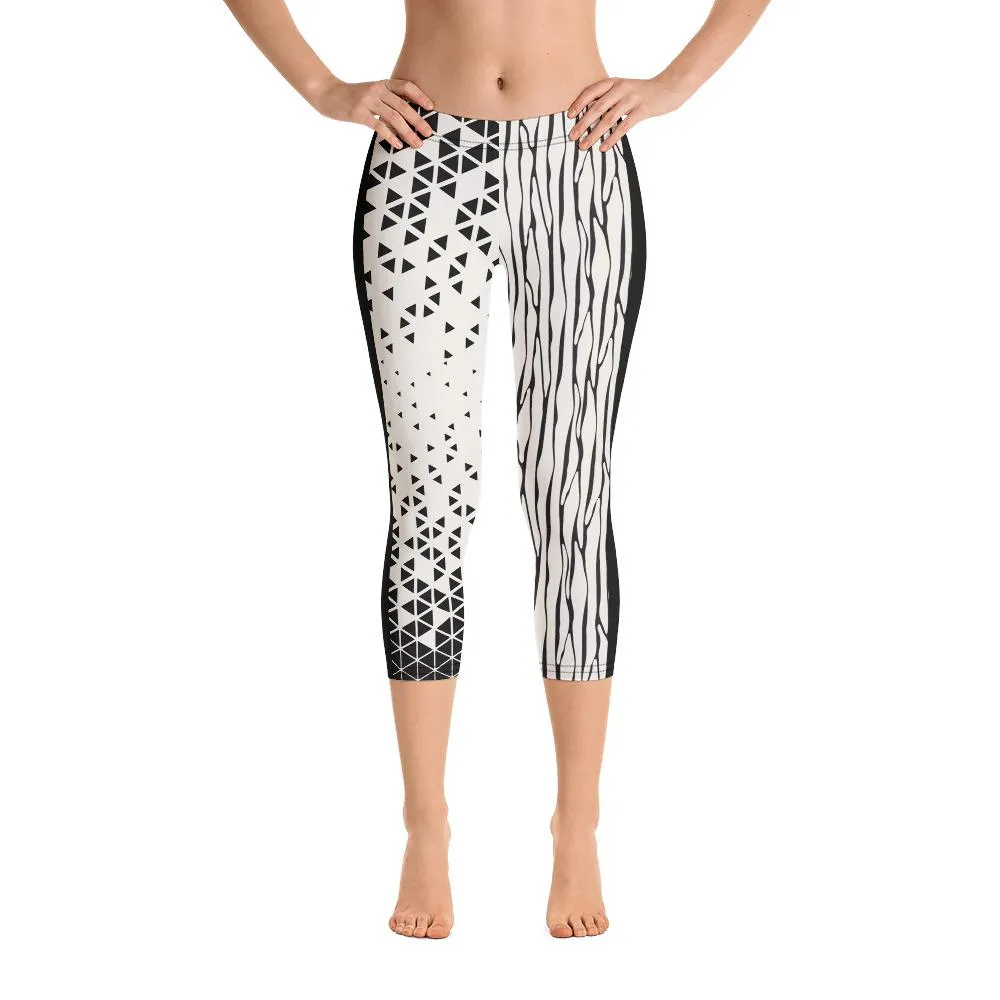 Crazy-Ass Leggings - Black Geo - Capri Leggings