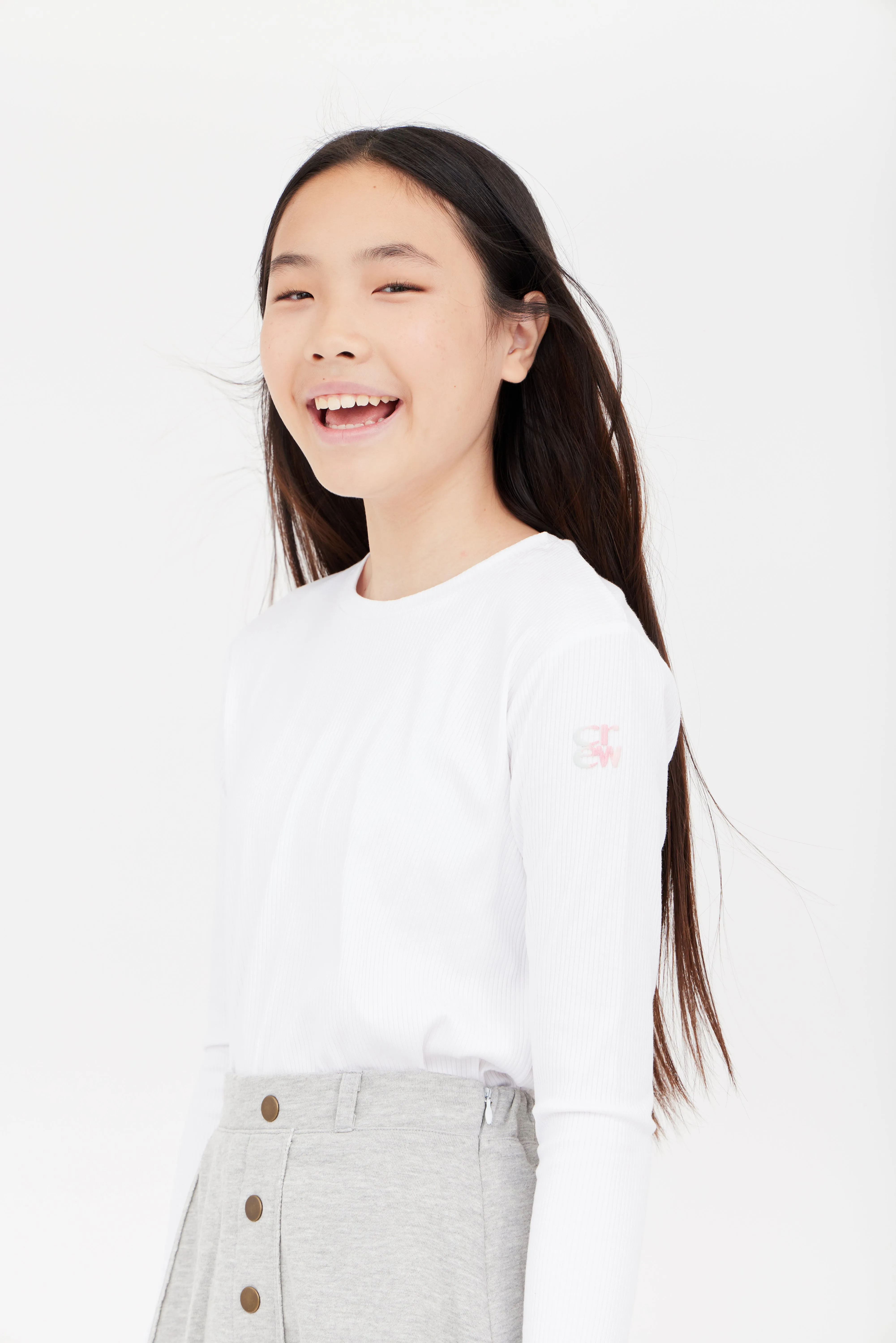 Crew Kids Rib Tee with Pink Logo