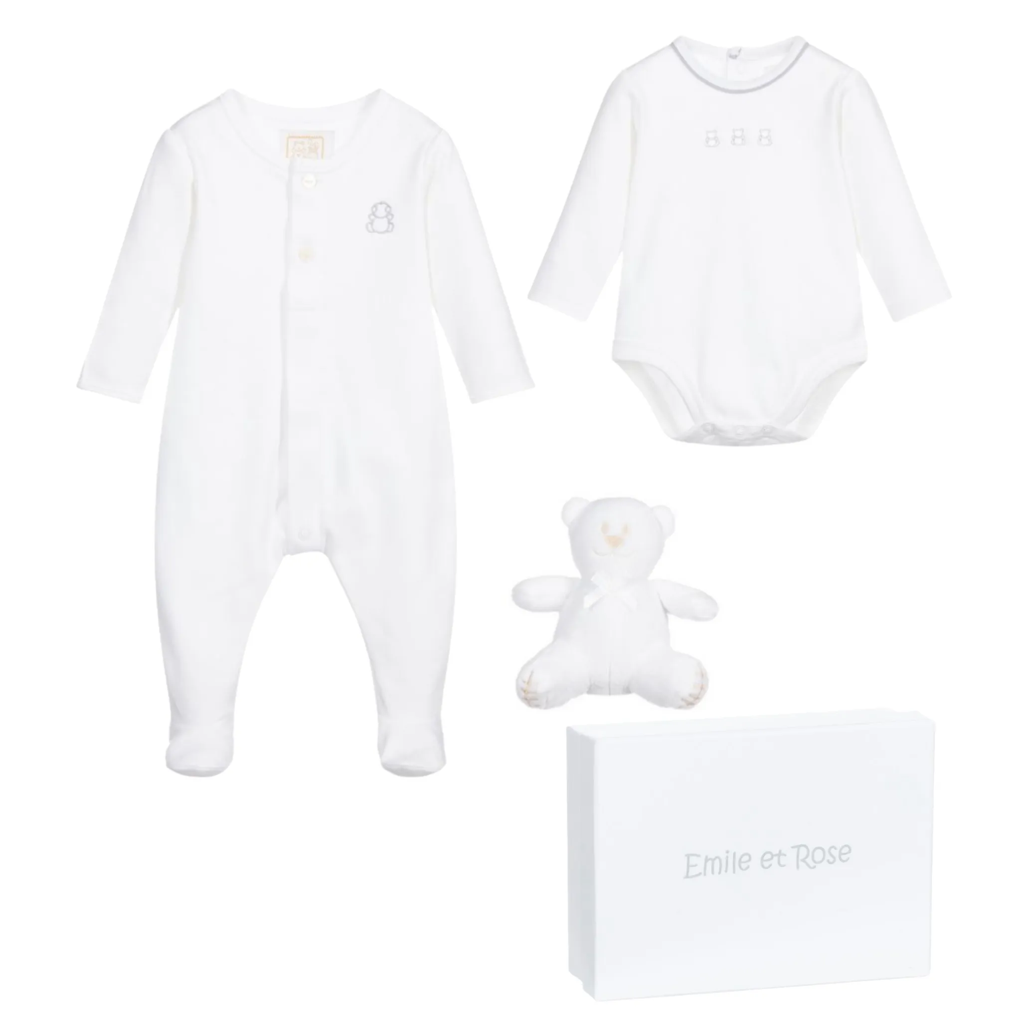 Emile et Rose White Babygrow & Bear Gift Set