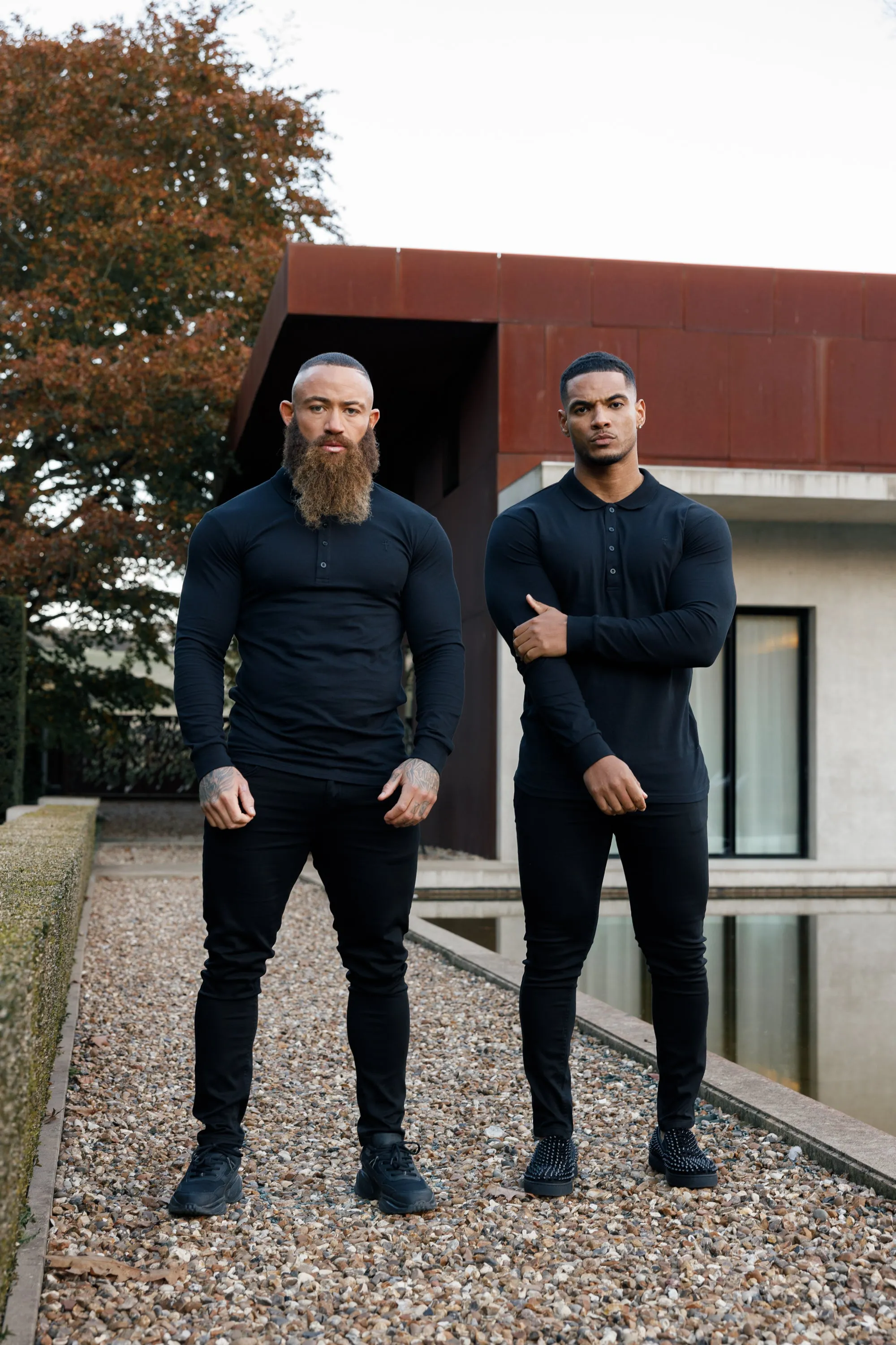 Father Sons Classic Black Tonal  Polo Long Sleeve Shirt - FSH857