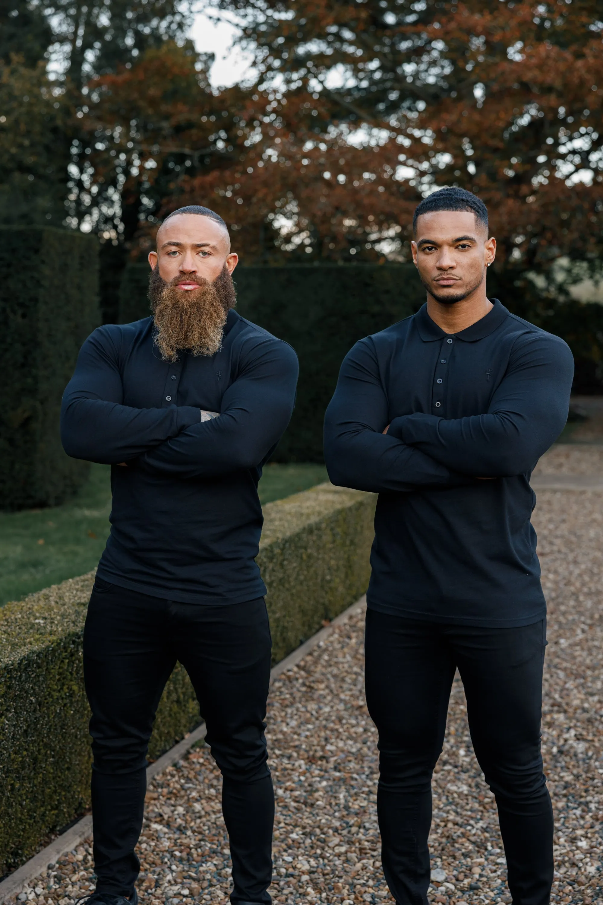 Father Sons Classic Black Tonal  Polo Long Sleeve Shirt - FSH857