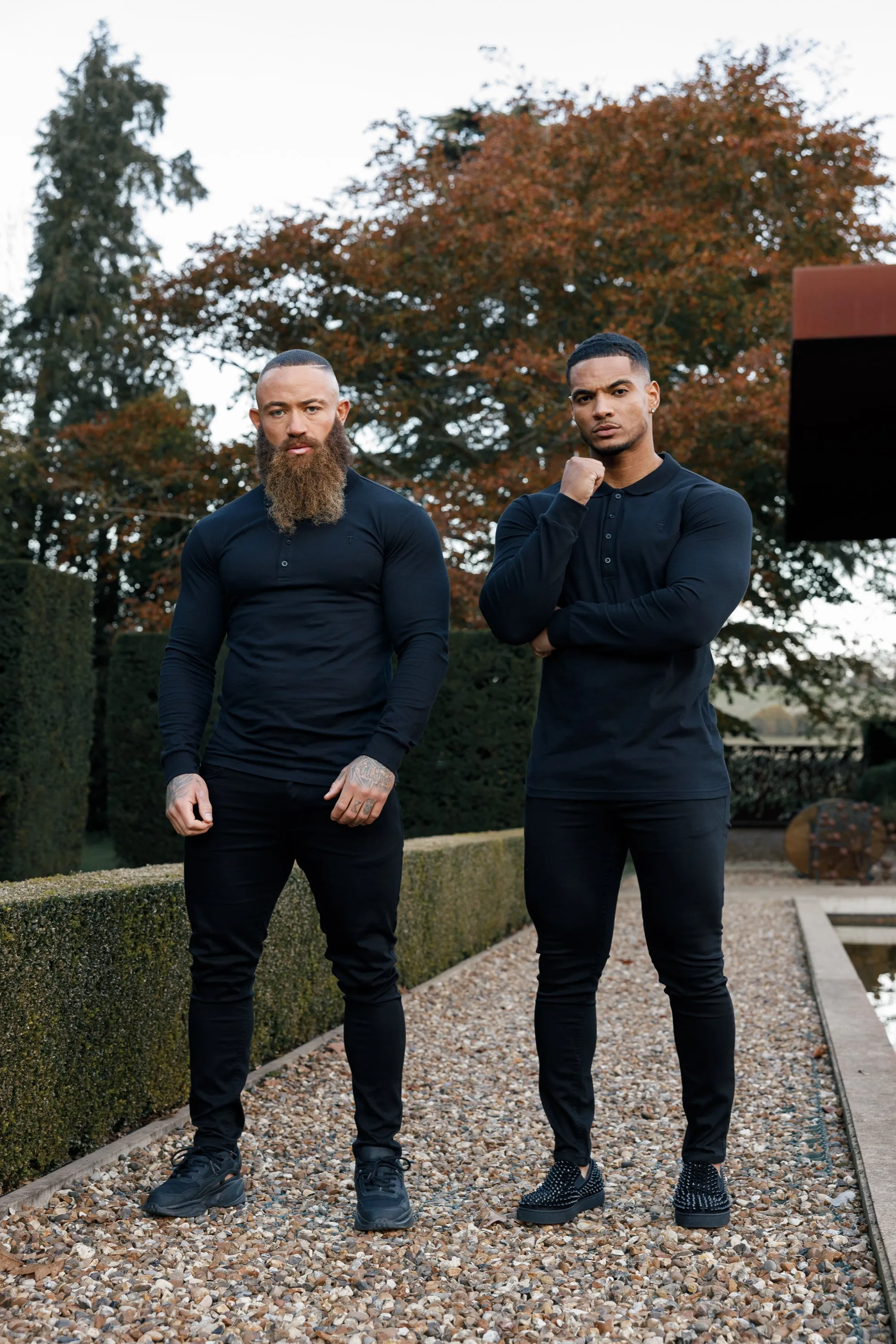 Father Sons Classic Black Tonal  Polo Long Sleeve Shirt - FSH857