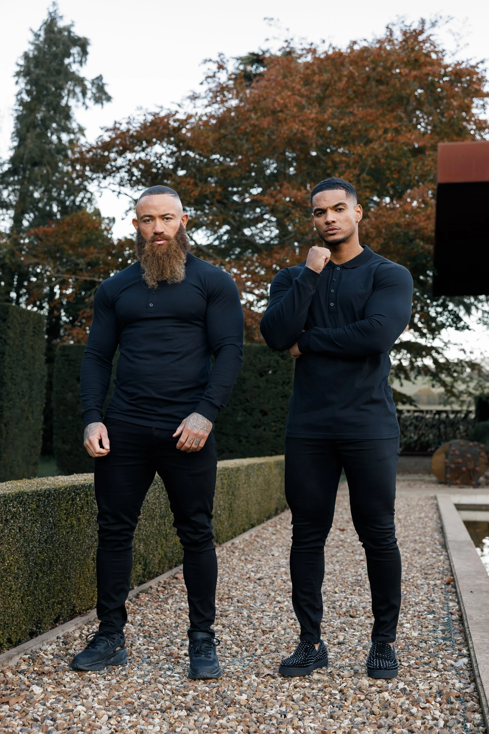 Father Sons Classic Black Tonal  Polo Long Sleeve Shirt - FSH857