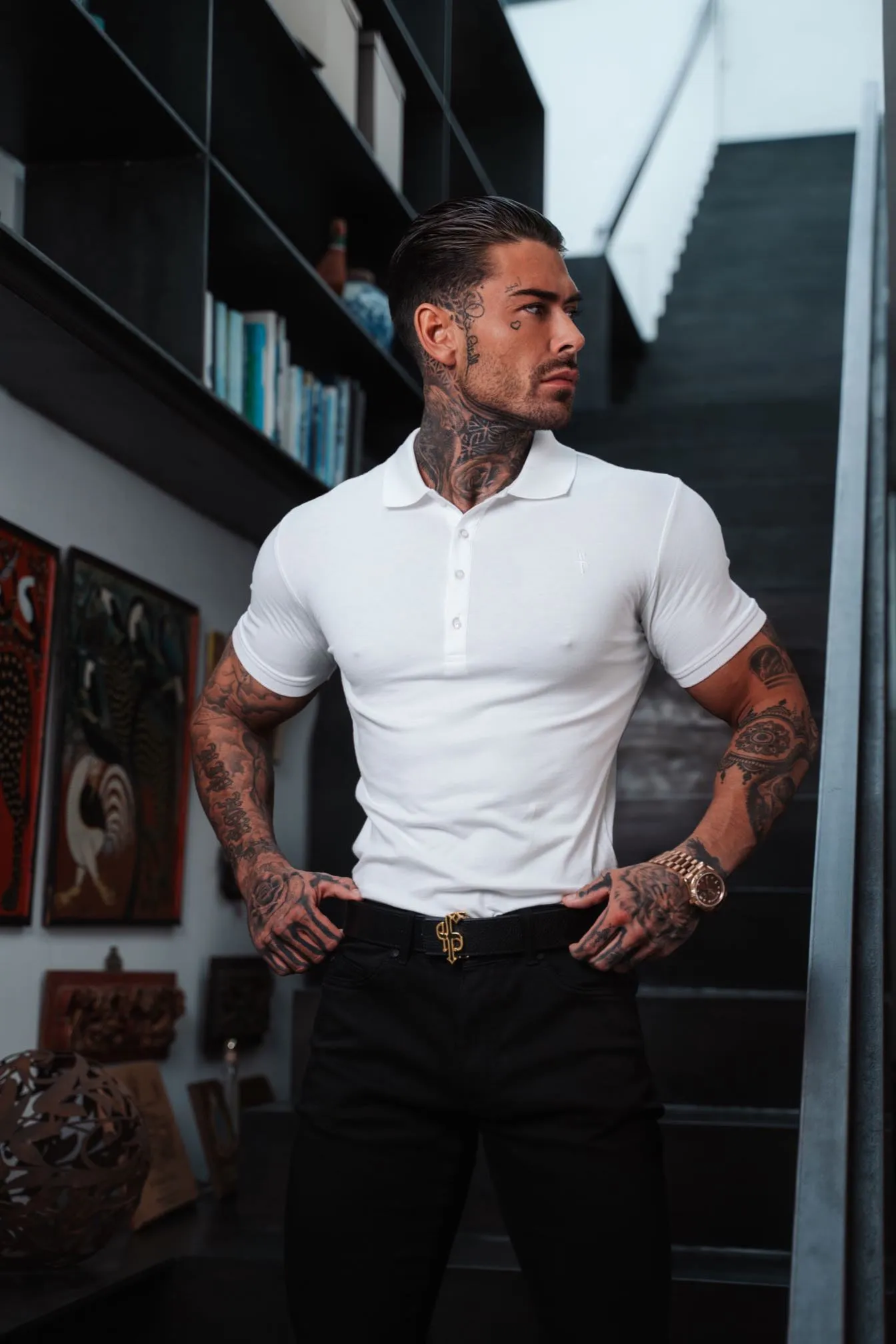 Father Sons Classic White Polo Shirt with Tonal Button and Embroidery - FSH874