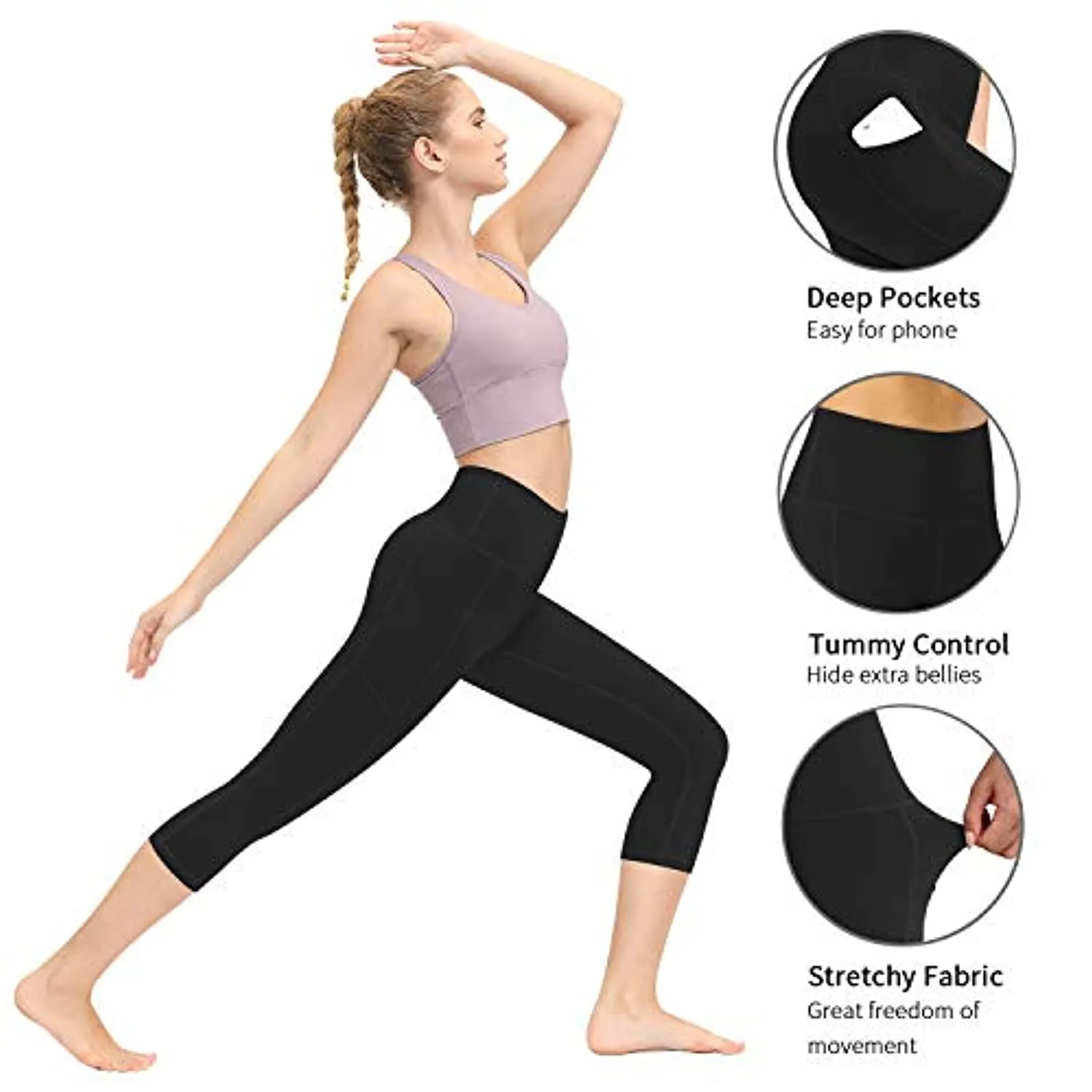 Fengbay High Waist Yoga Pants with Pockets, Capri Leggings for Women Tummy Control Running 4 Way Stretch Workout Leggings