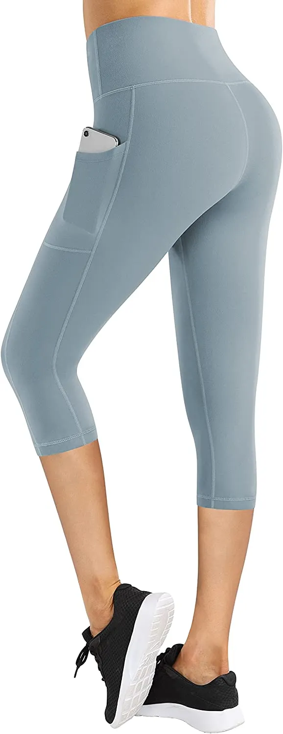 Fengbay High Waist Yoga Pants with Pockets, Capri Leggings for Women Tummy Control Running 4 Way Stretch Workout Leggings