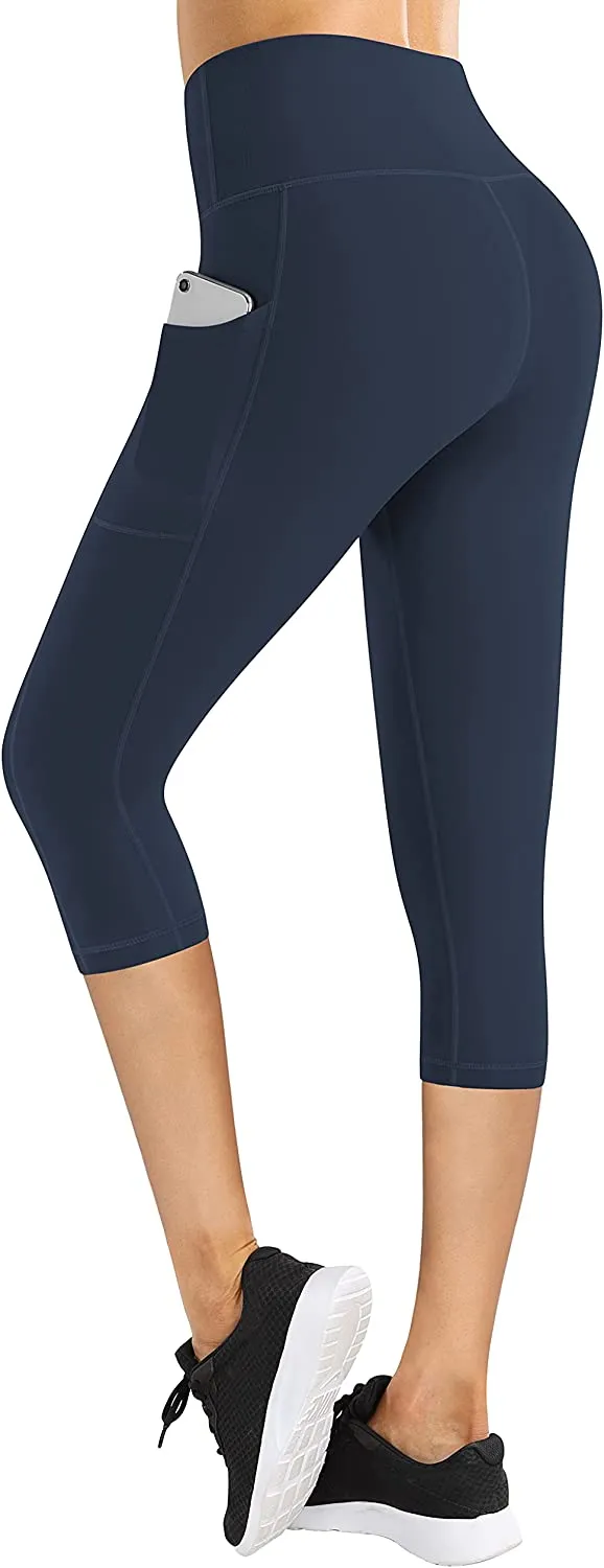 Fengbay High Waist Yoga Pants with Pockets, Capri Leggings for Women Tummy Control Running 4 Way Stretch Workout Leggings