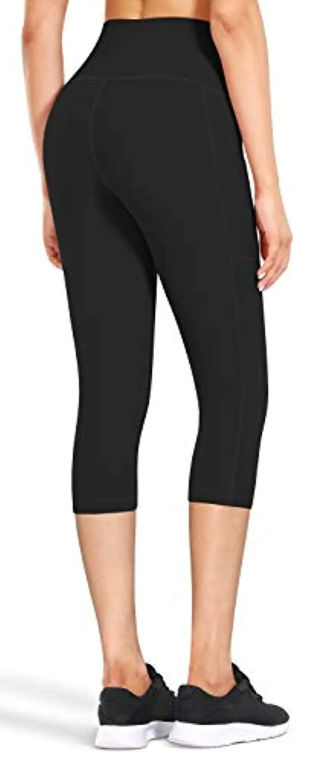 Fengbay High Waist Yoga Pants with Pockets, Capri Leggings for Women Tummy Control Running 4 Way Stretch Workout Leggings