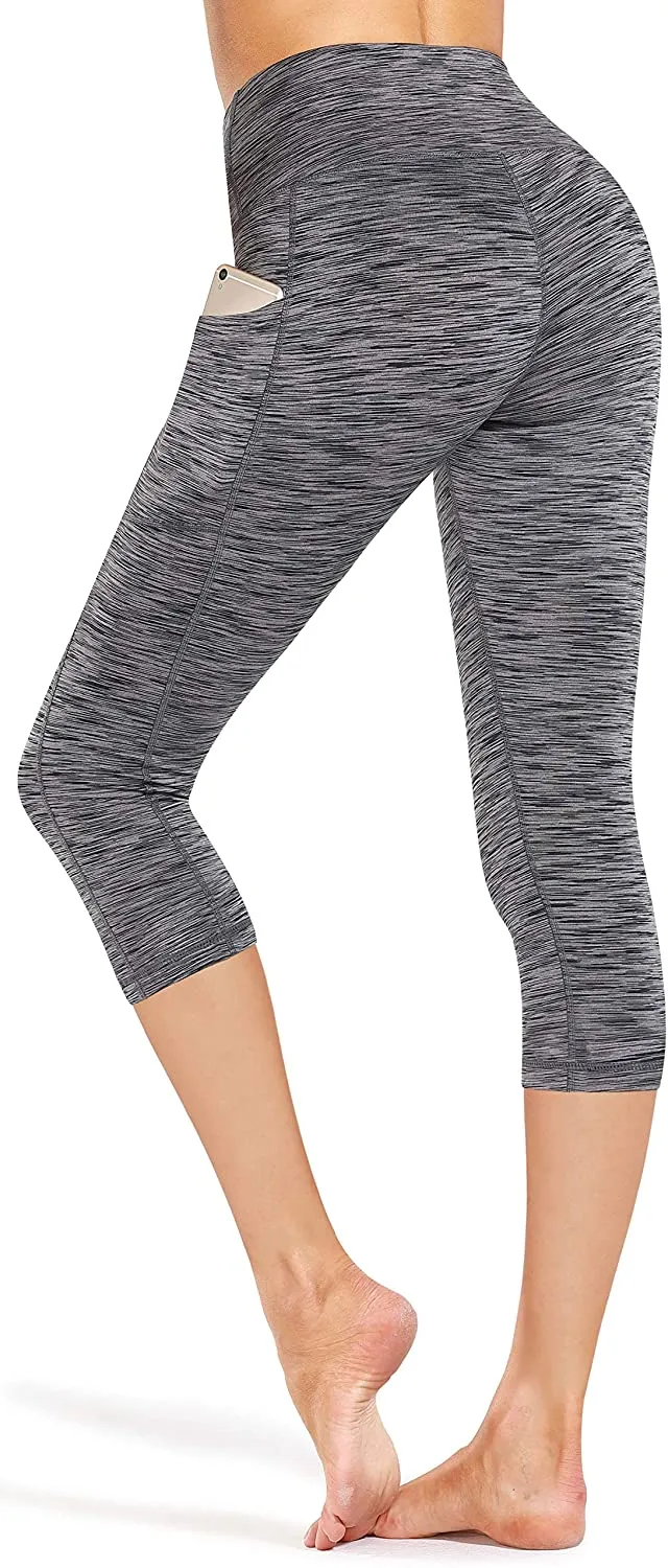 Fengbay High Waist Yoga Pants with Pockets, Capri Leggings for Women Tummy Control Running 4 Way Stretch Workout Leggings