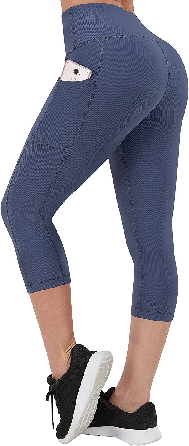 Fengbay High Waist Yoga Pants with Pockets, Capri Leggings for Women Tummy Control Running 4 Way Stretch Workout Leggings