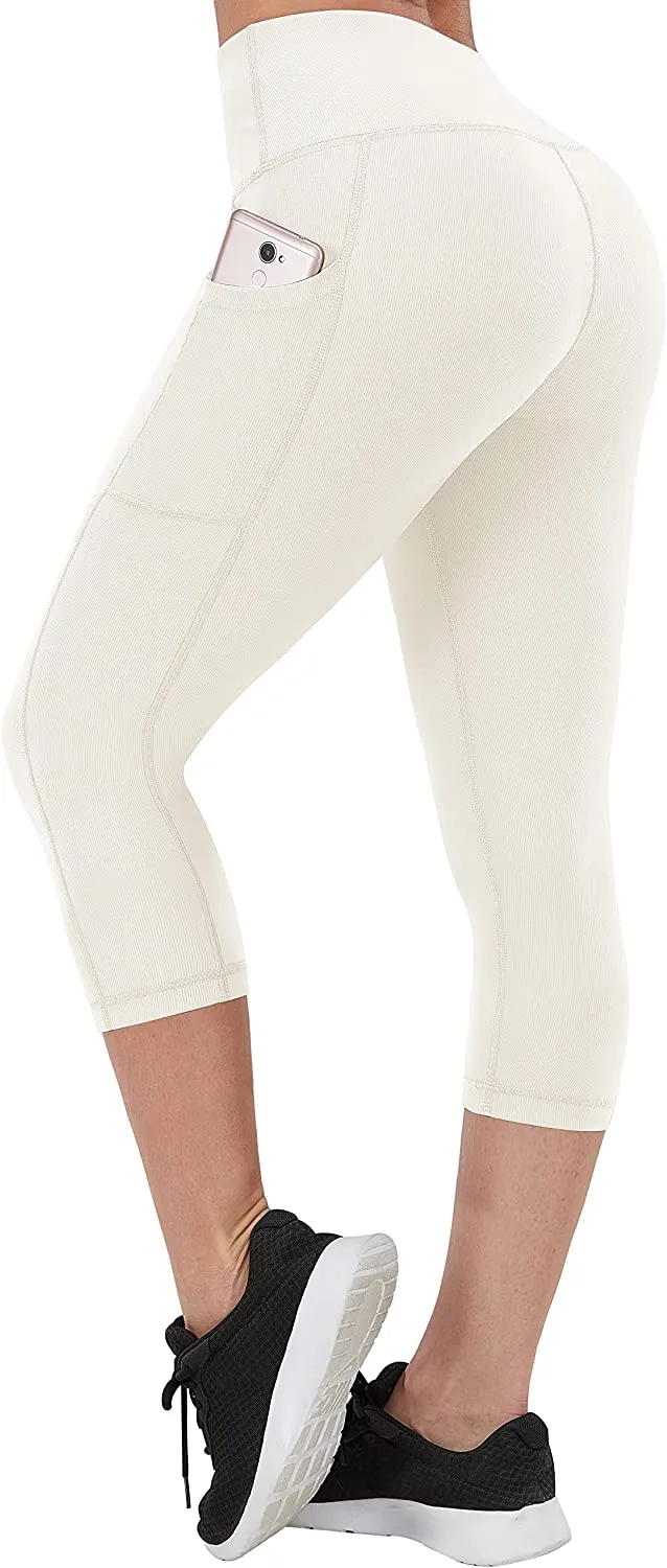 Fengbay High Waist Yoga Pants with Pockets, Capri Leggings for Women Tummy Control Running 4 Way Stretch Workout Leggings