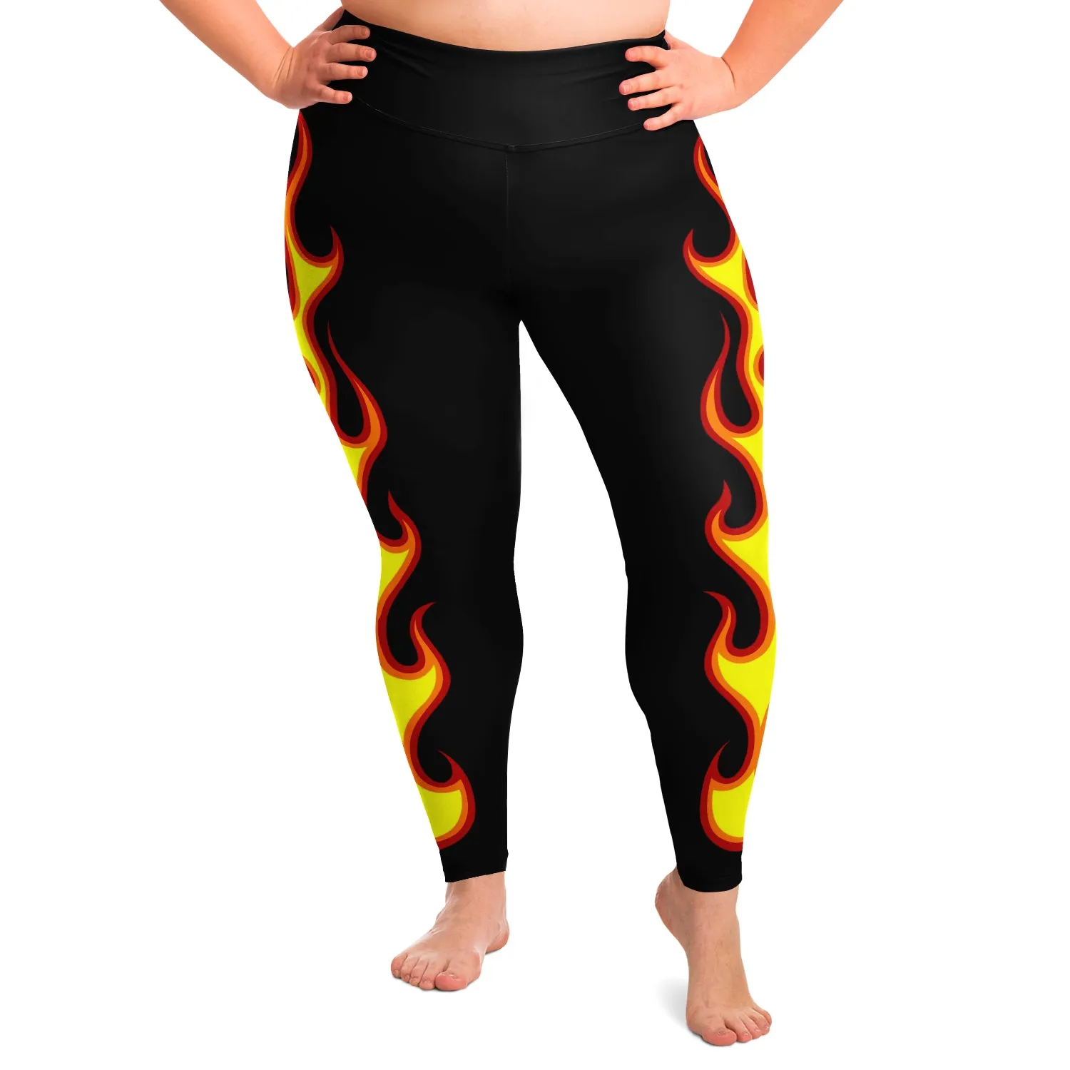 Flames on Black Plus Size Leggings Sizes 2X - 6X Squat Proof