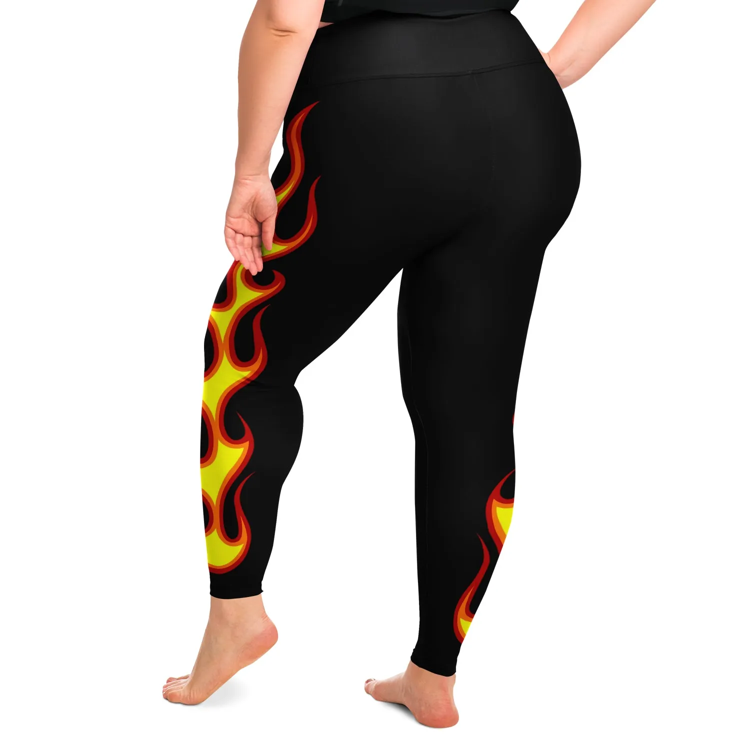 Flames on Black Plus Size Leggings Sizes 2X - 6X Squat Proof