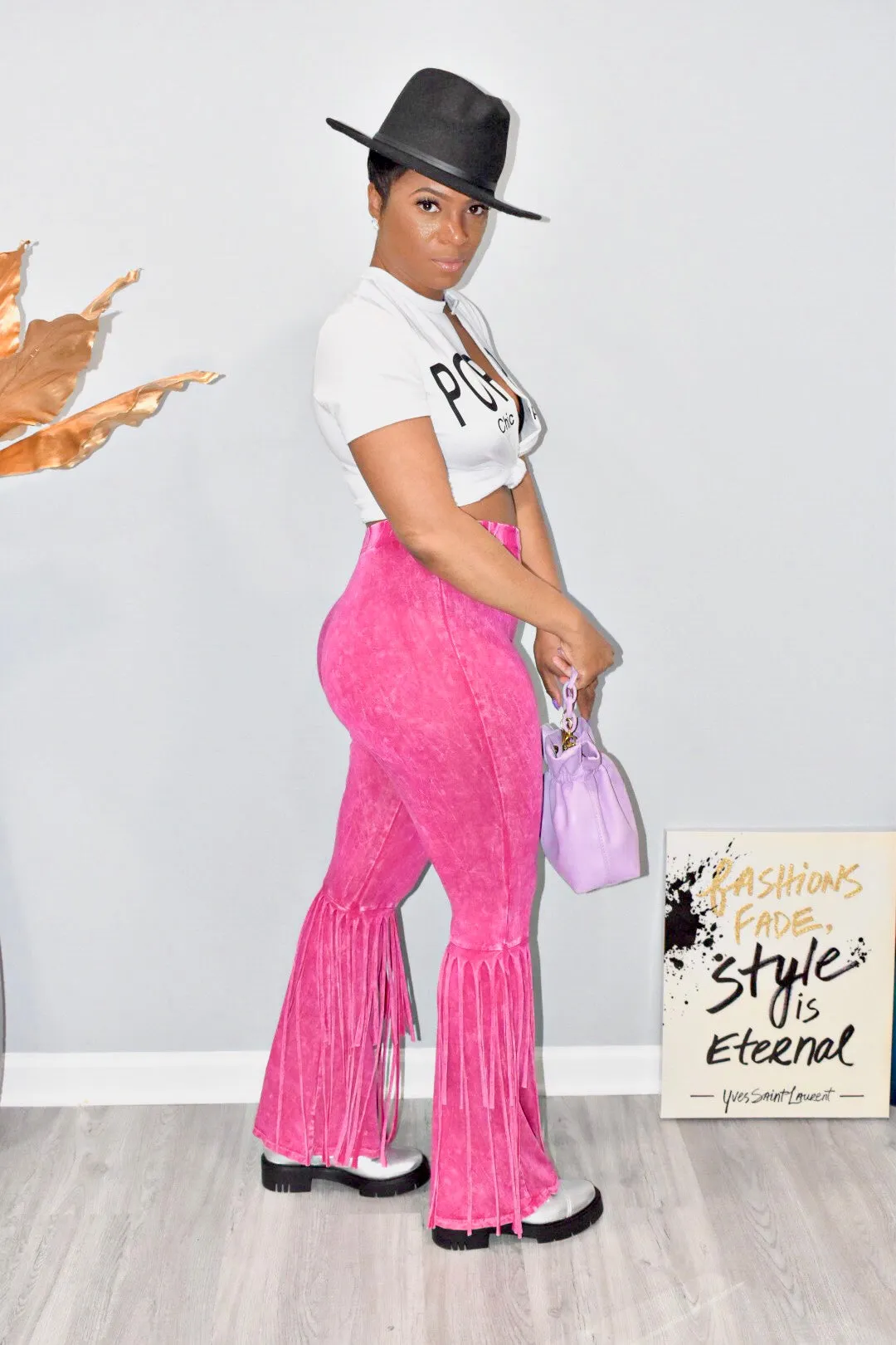Fuchsia 2 Layered Fringed Leggings