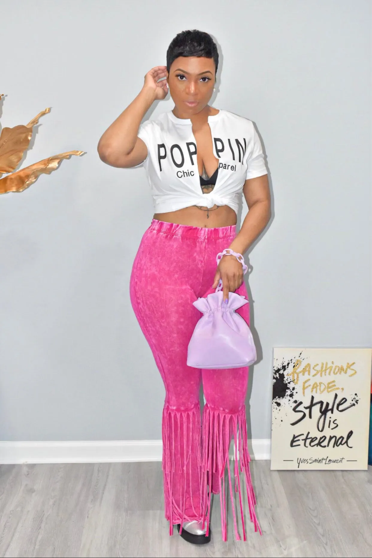 Fuchsia 2 Layered Fringed Leggings