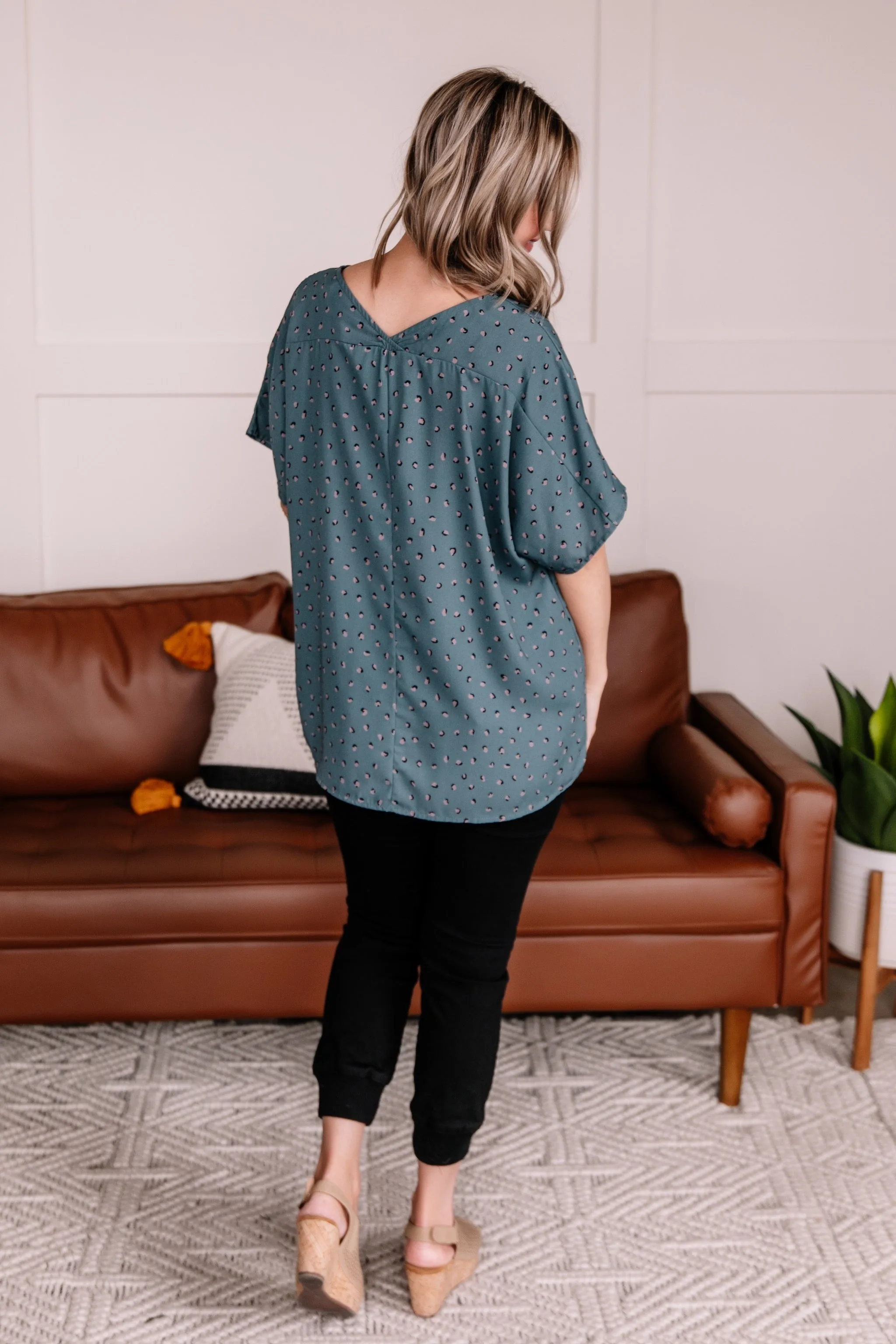 Got You In My Sights Teal & Mocha Animal Print Blouse
