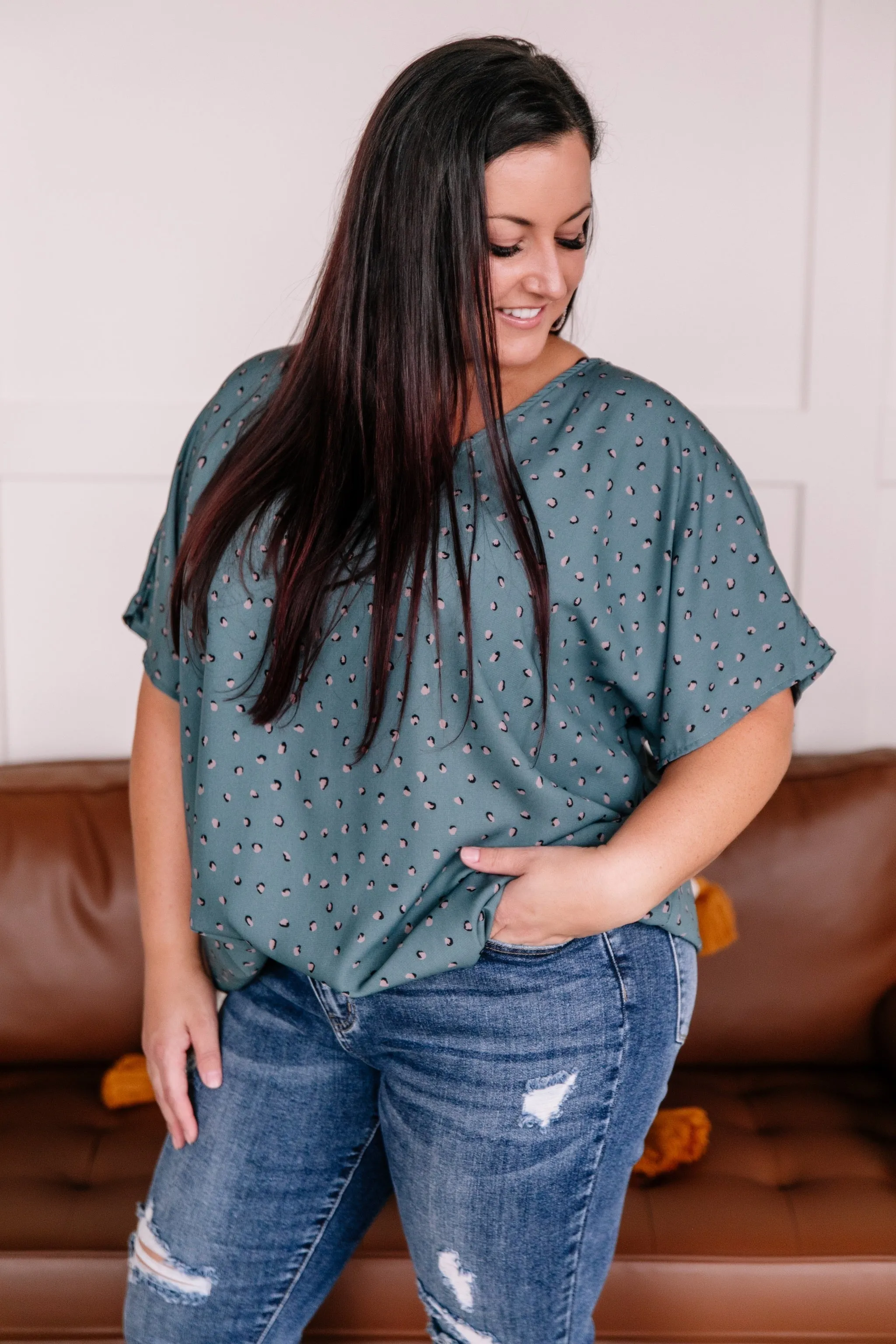 Got You In My Sights Teal & Mocha Animal Print Blouse