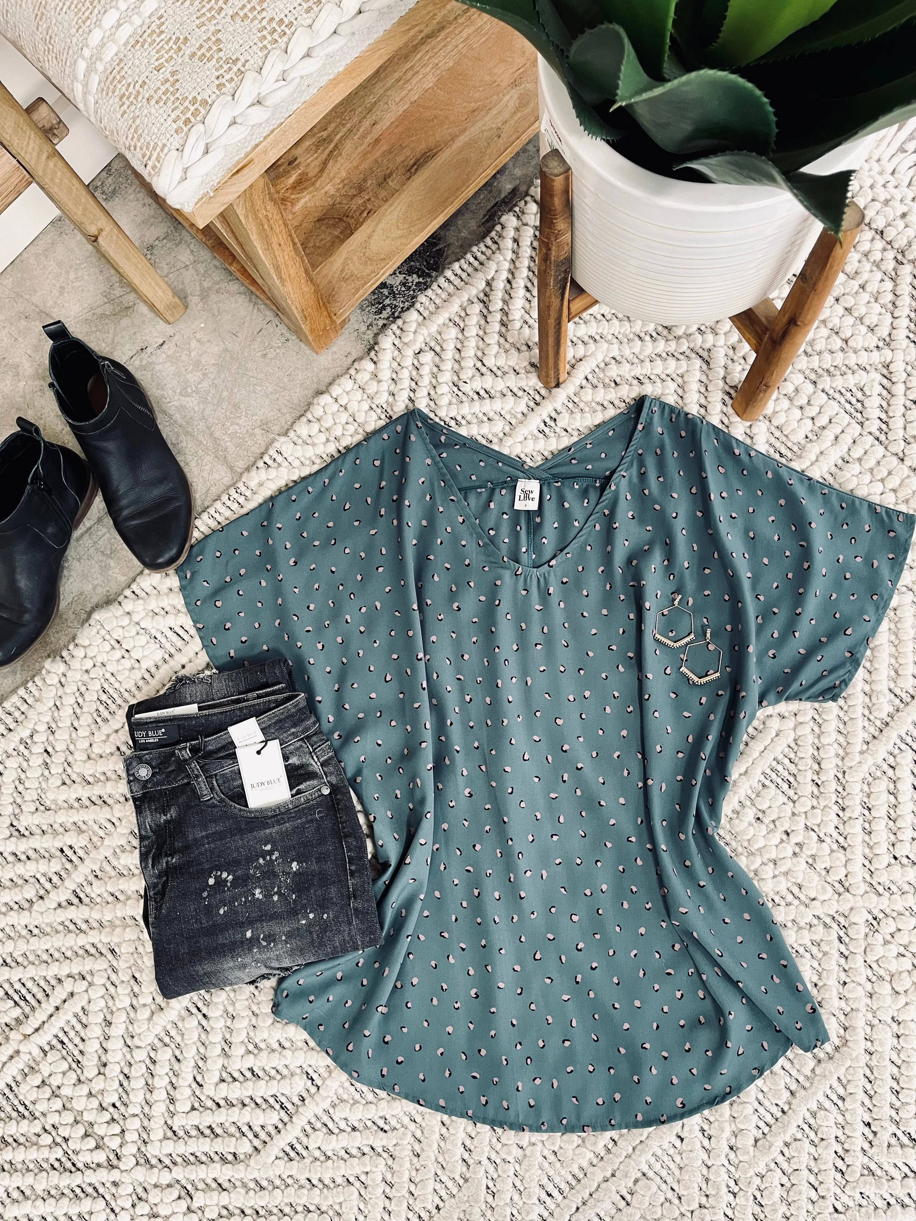Got You In My Sights Teal & Mocha Animal Print Blouse