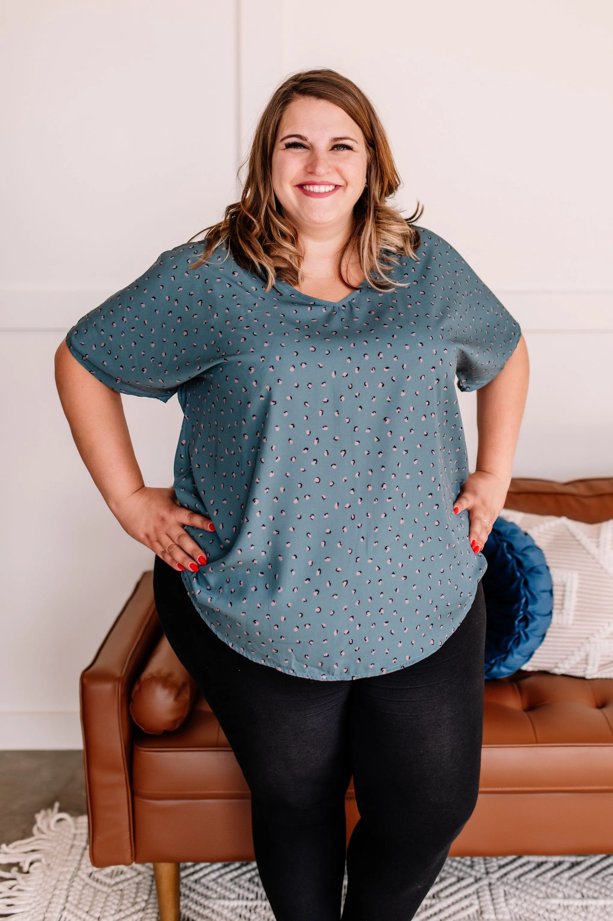 Got You In My Sights Teal & Mocha Animal Print Blouse