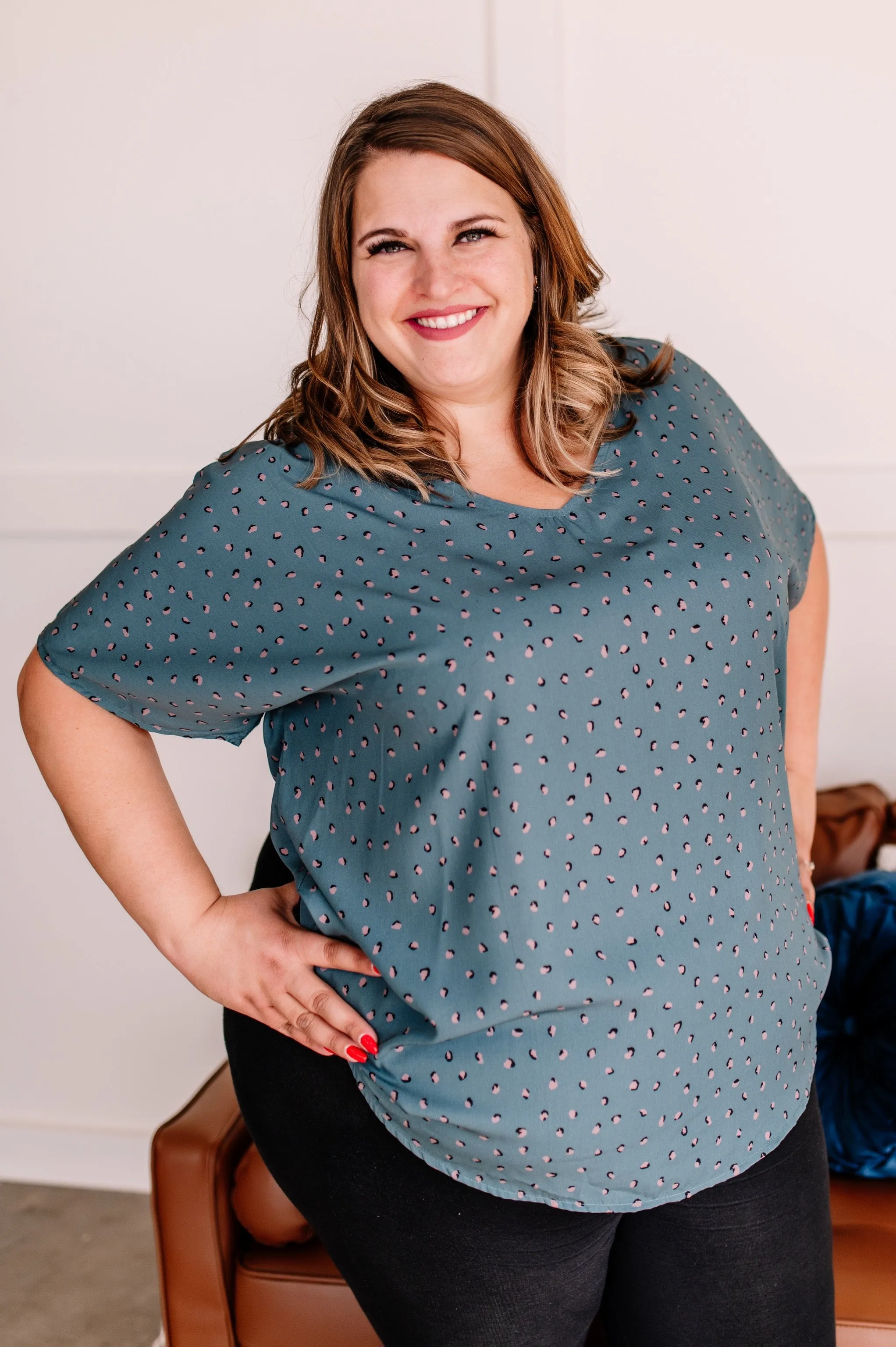Got You In My Sights Teal & Mocha Animal Print Blouse
