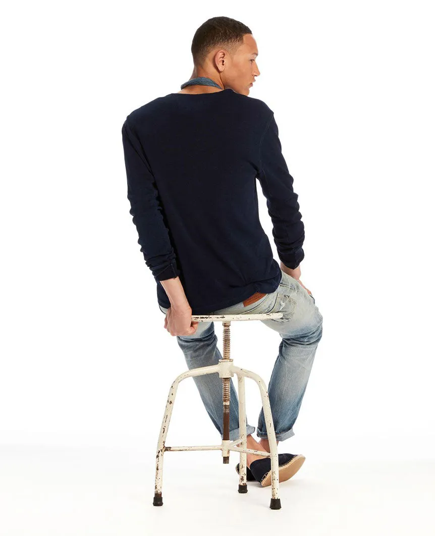 Grandad T-Shirt With Blind Placket Home Alone  Indigo