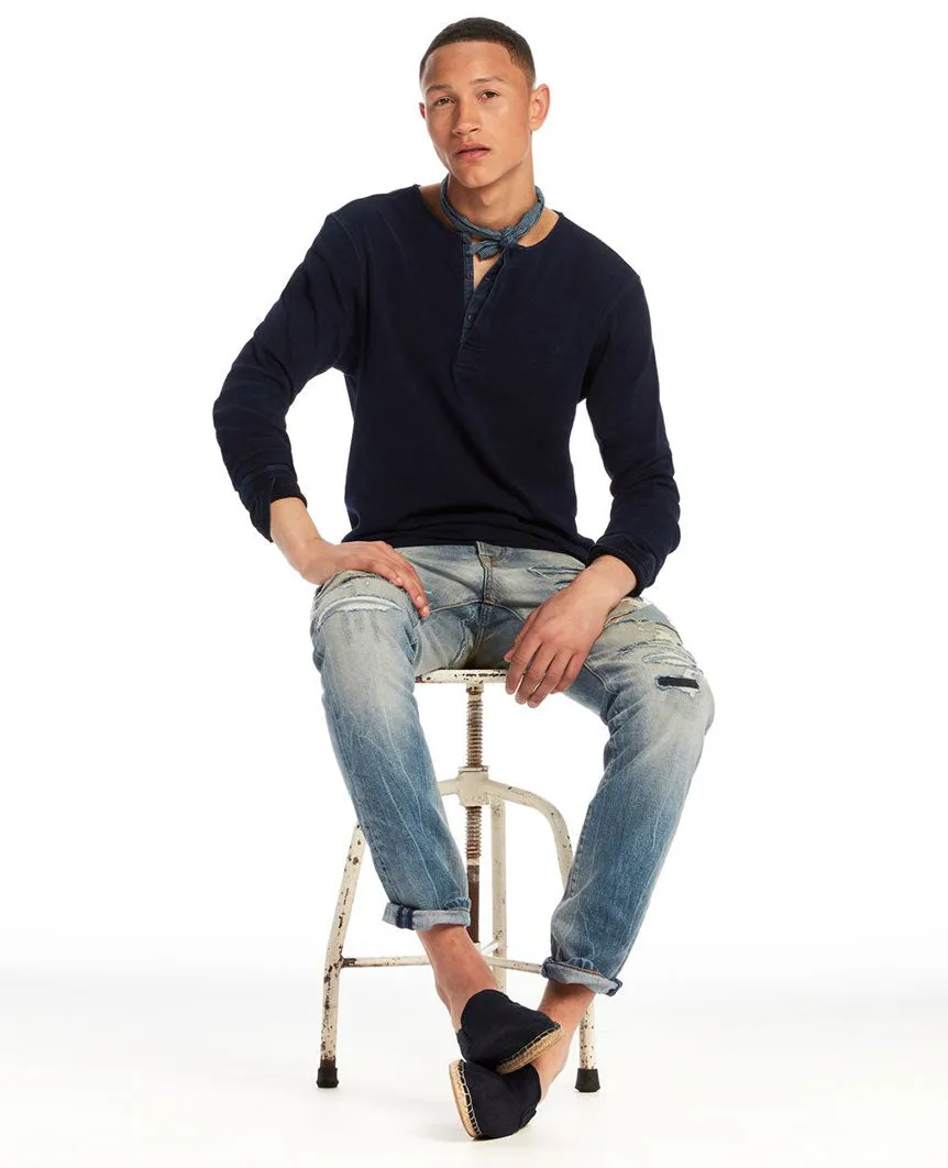 Grandad T-Shirt With Blind Placket Home Alone  Indigo